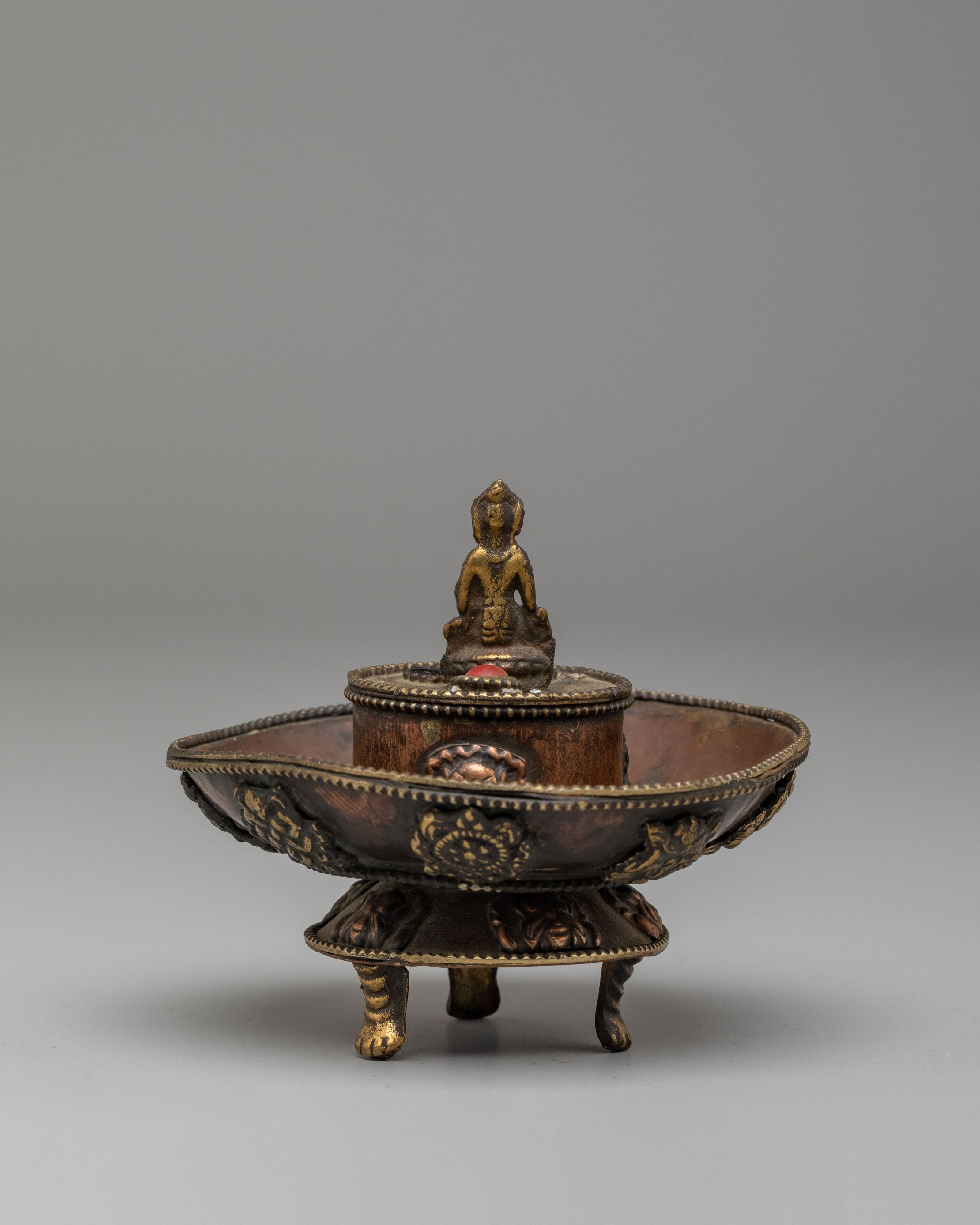 Decorative Himalayan Incense Holder | Copper Vessel with Amitabha Buddha