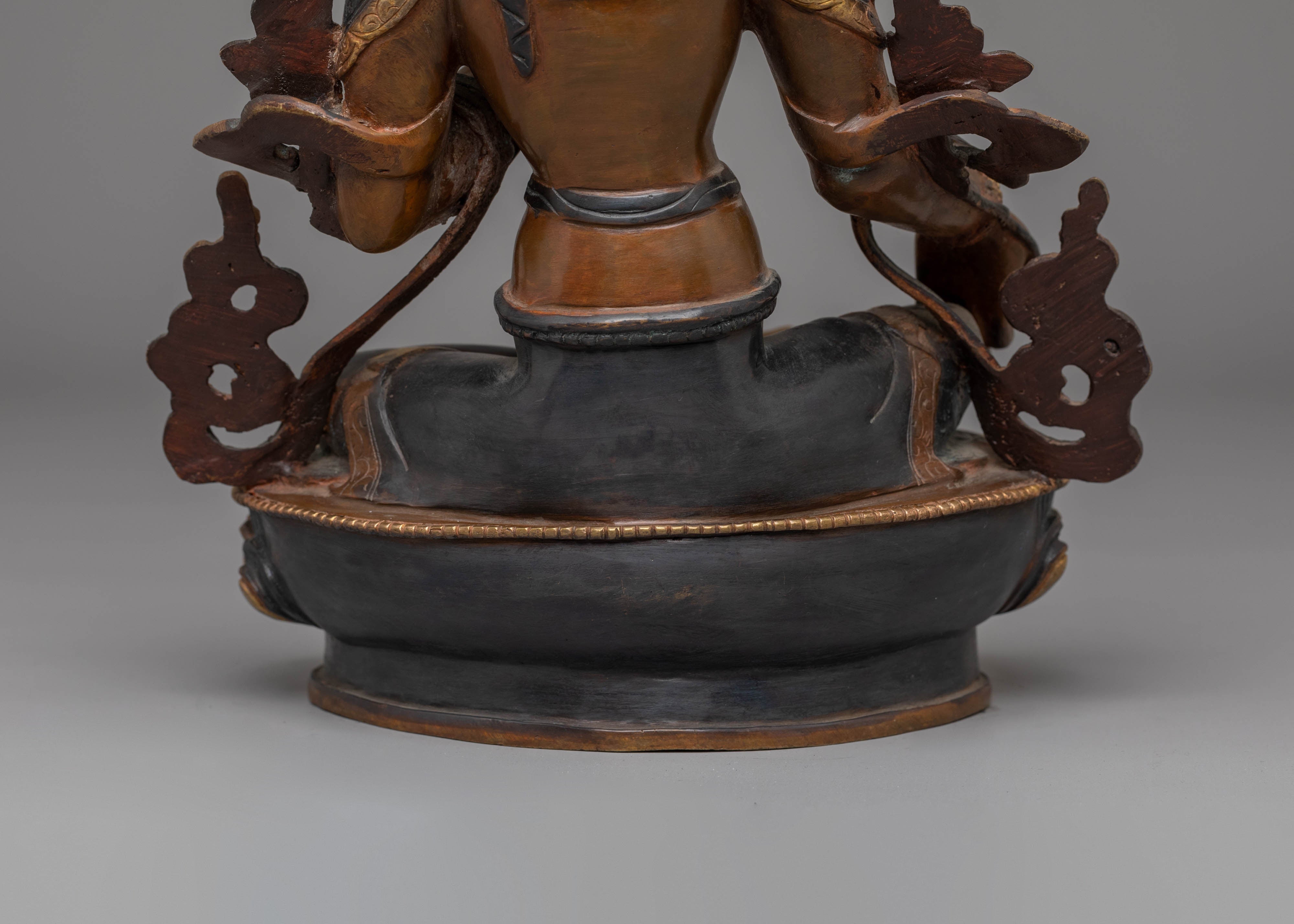 Green Tara Copper Handmade Statue | 24K Gold Plated Tibetan Goddess Art