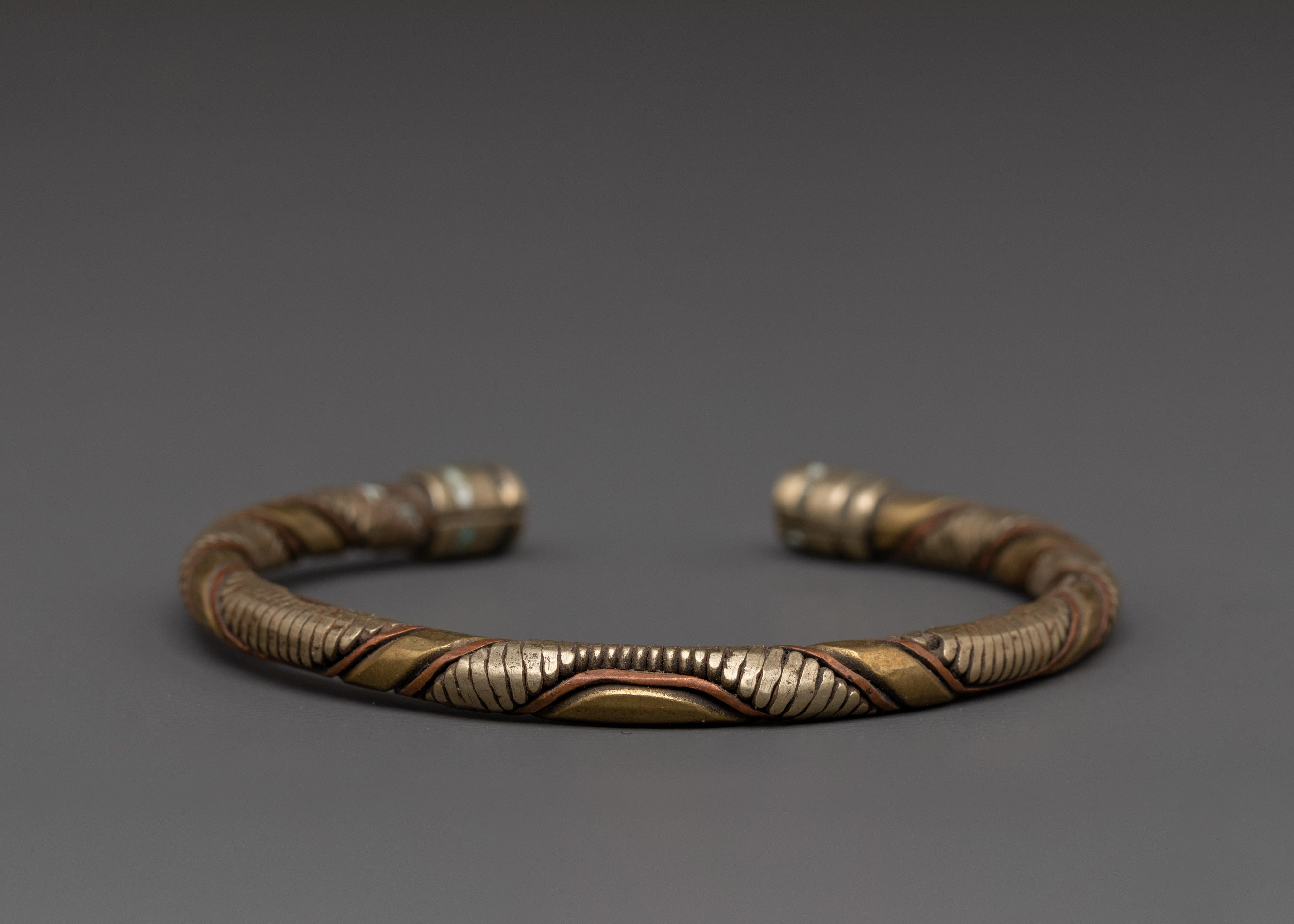 Handmade Buddhist Energy Bracelet | Twisted Copper White Metal Cuff