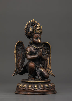 Oxidized Copper Garuda Bird Deity Statue