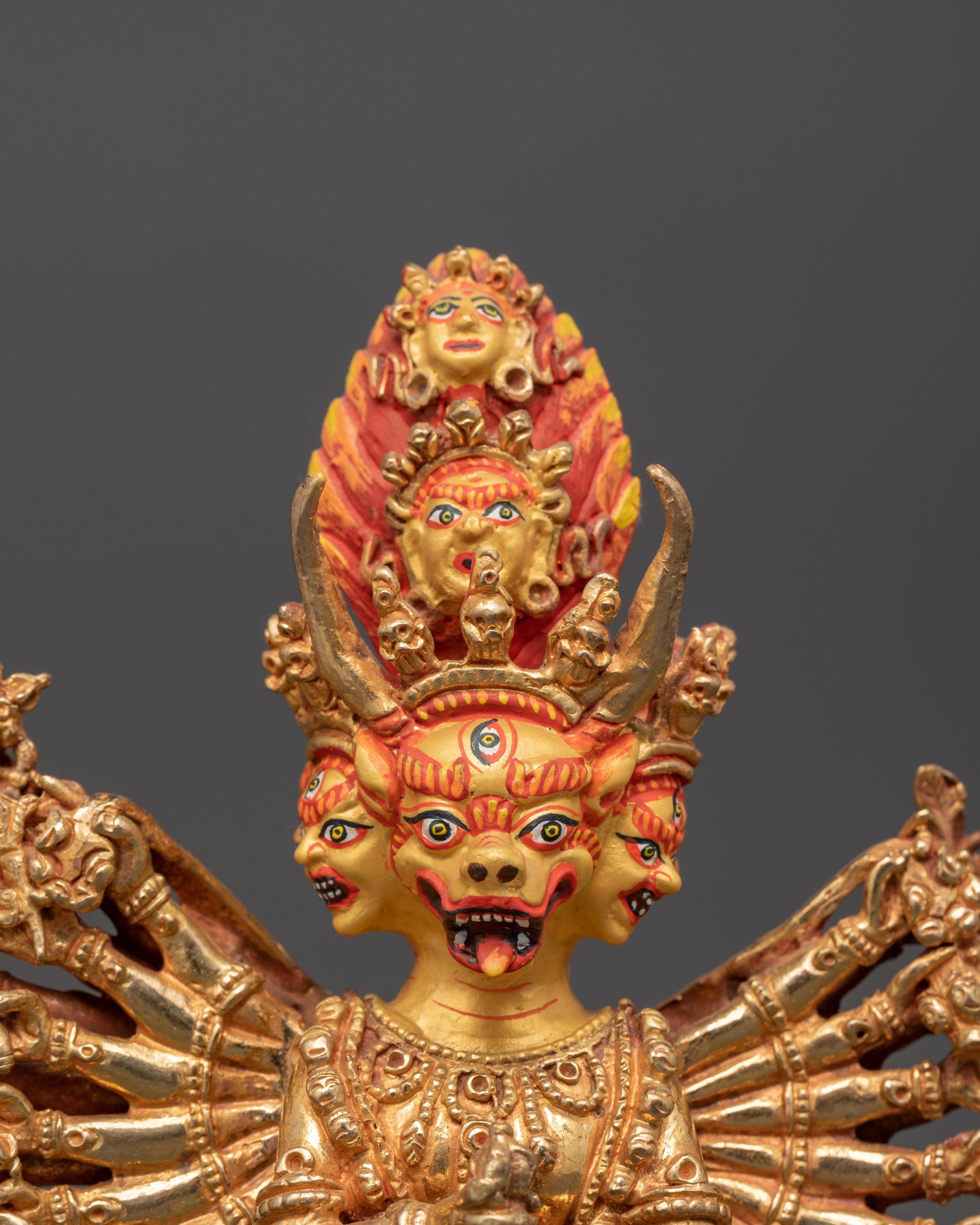 Wrathful Protector Deity, Yamantaka Gold-Plated Statue | Fierce Tibetan Buddhist Guardian