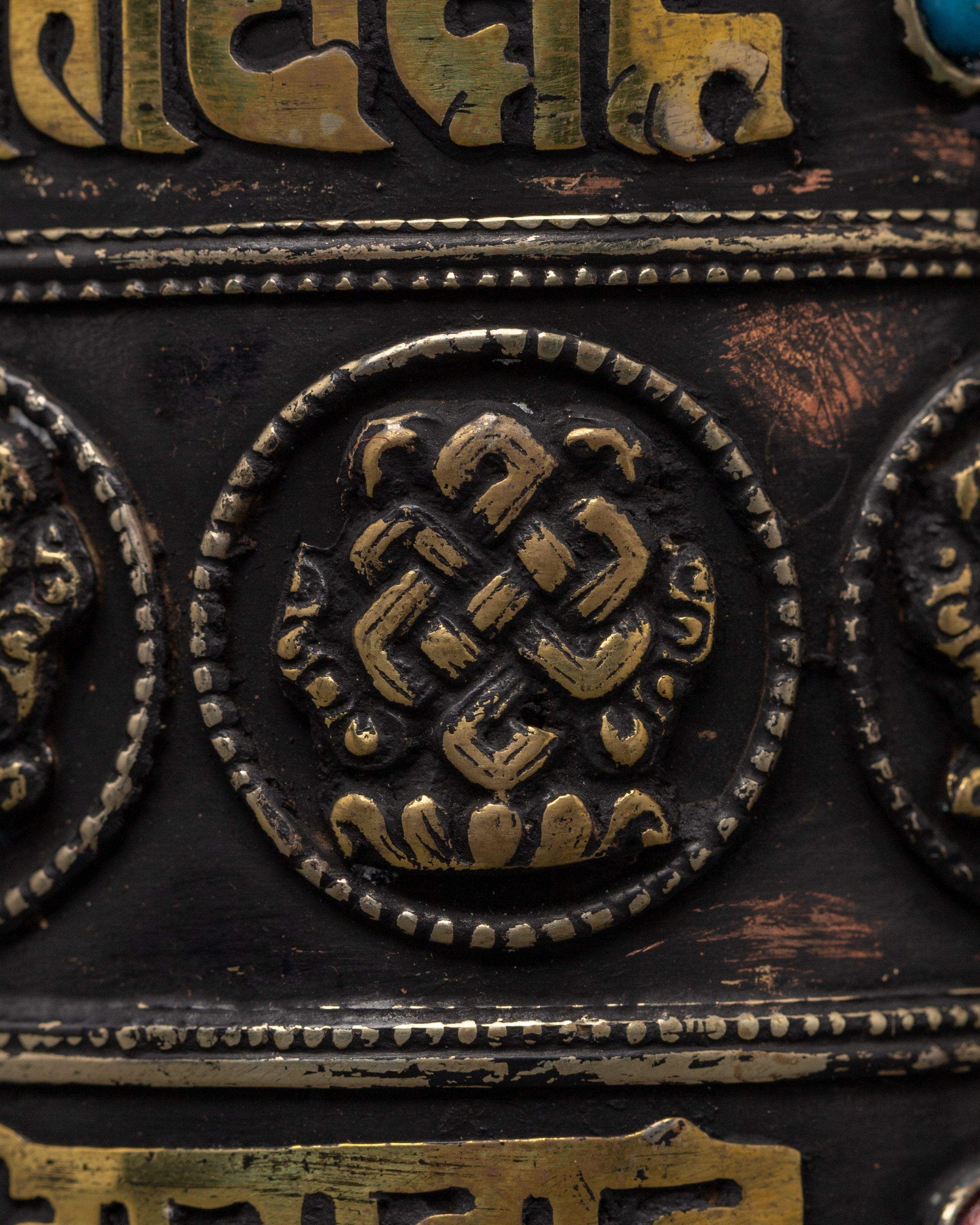 Five Tibetan Prayer Wheels on a Wooden Frame | Mantra Spinners