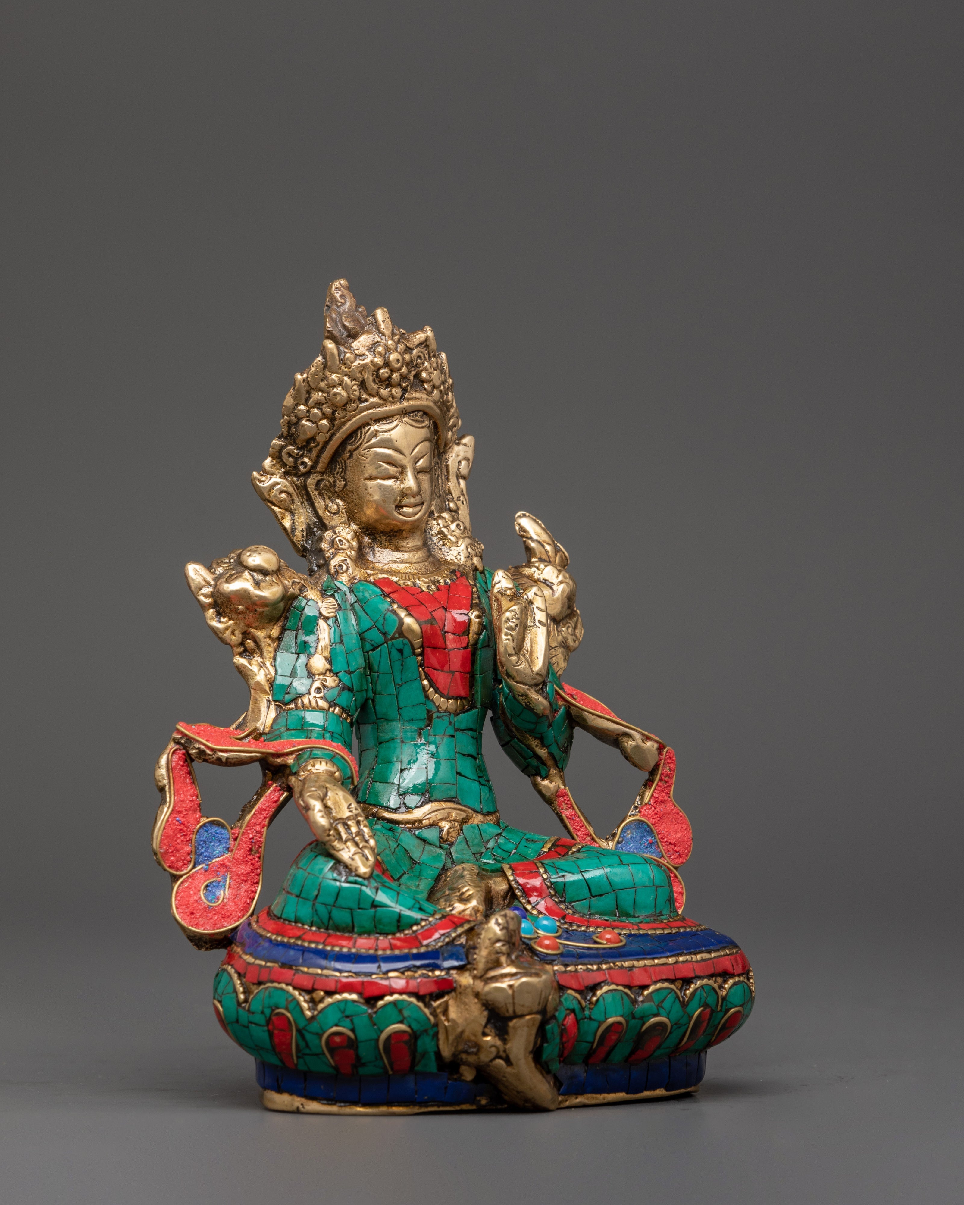 Green Tara Brass Handmade Statue | Tibetan Goddess Art