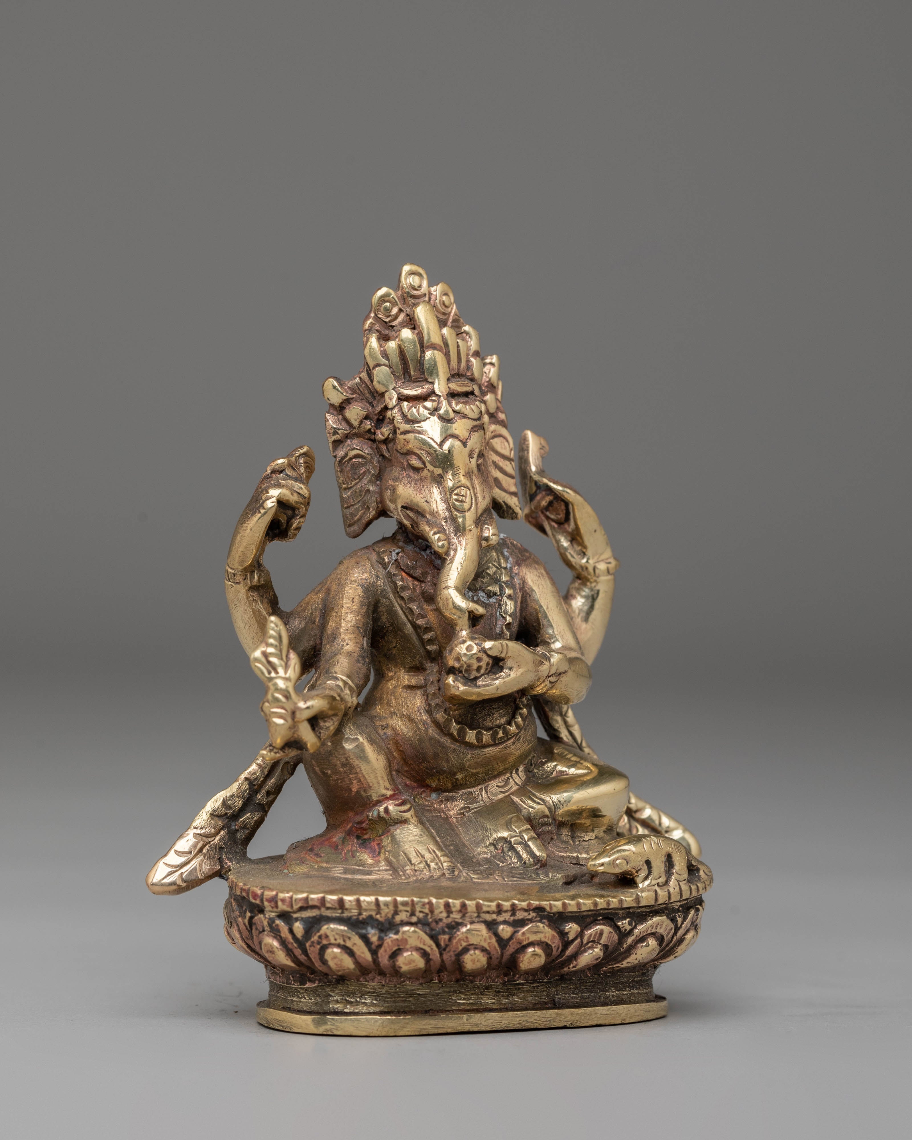 Handcrafted Ganesh Statue for Rituals | Copper Body Ganesha Figurine