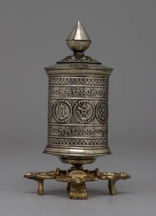 Om Mani Padme Hum Prayer Wheel with Brass Base | Wheel for Meditation and Blessings