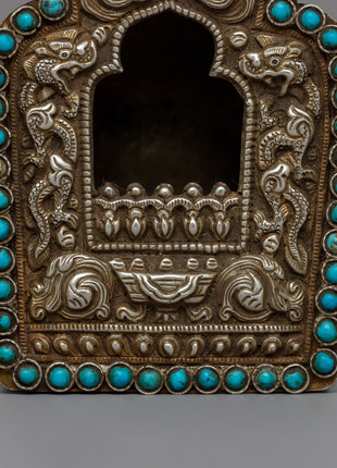 Silver Ghau Box with Turquoise | Sacred Buddhist Amulet of Positive Energy