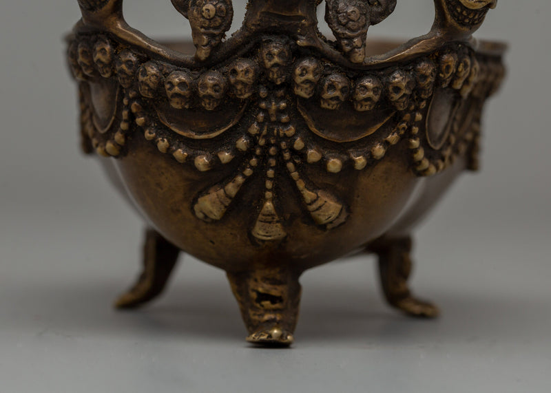 Oxidized Brass Kapala Set | Sacred Tibetan Offering Bowls for Ceremonial Use