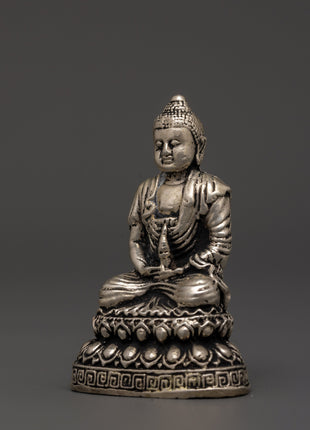 Amitabha Buddha Sacred Statue | White Metal Buddhist Sculpture for Meditation Altar