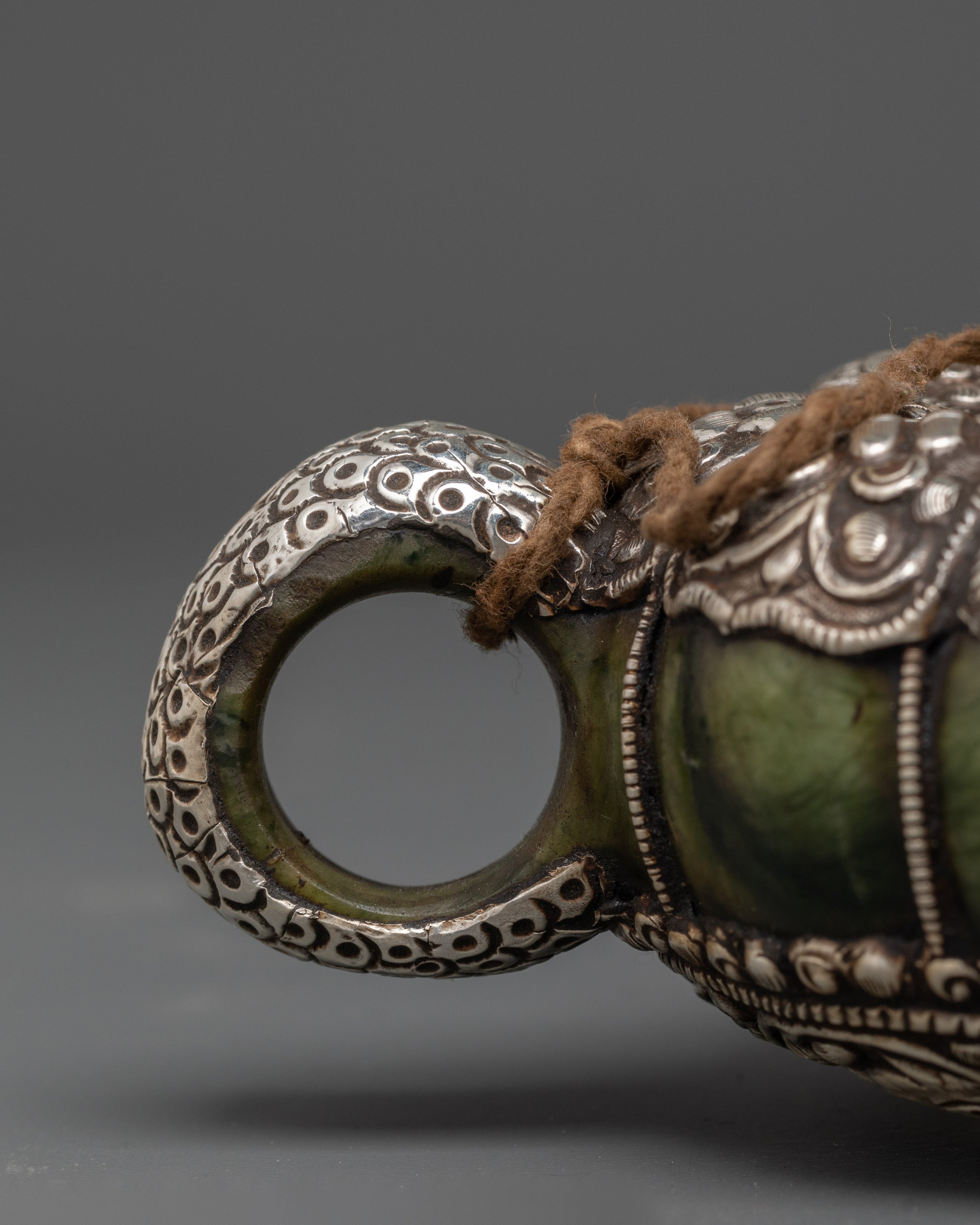 Handcrafted Tibetan Teapot & Offering Bowl Set | Green Jade & Silver Tea Set