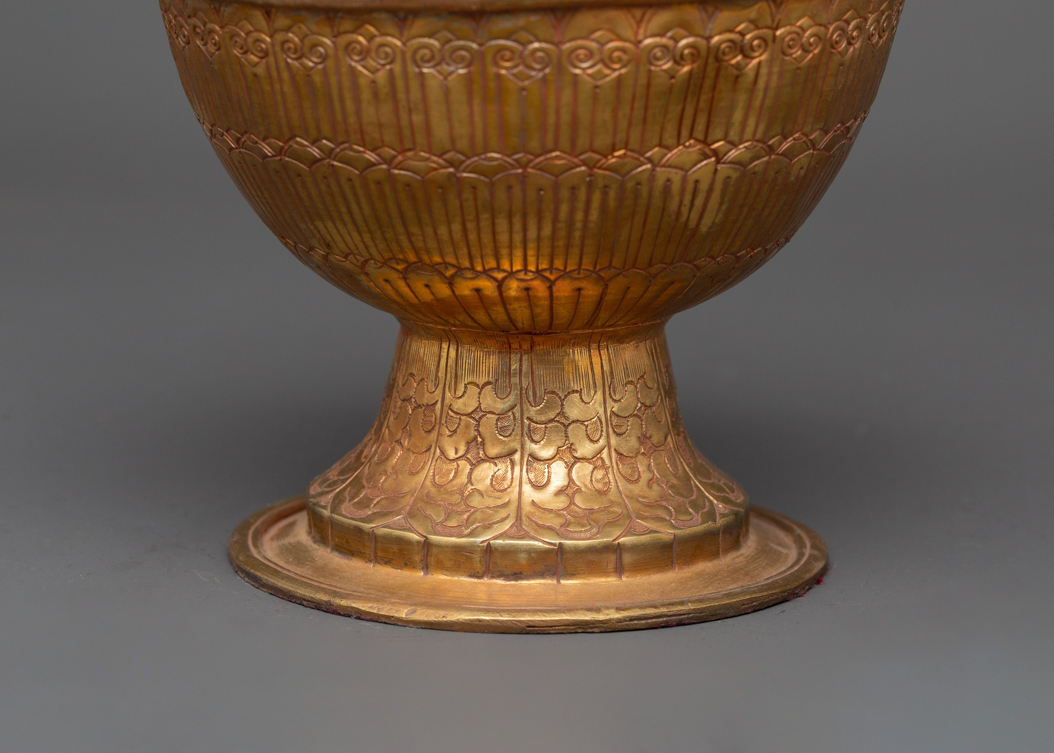 Copper Rice Pot for Ritual Offering | Gold Plated Sacred Buddhist Vessel