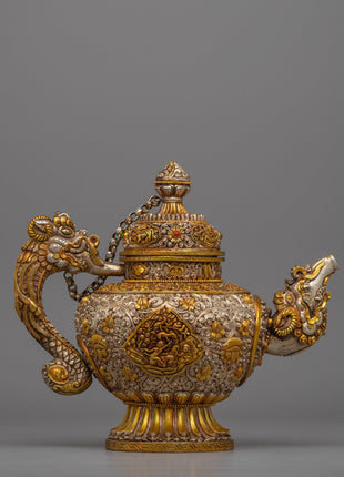 Handcrafted Tibetan Tea Pot with Gold & Silver Plating 