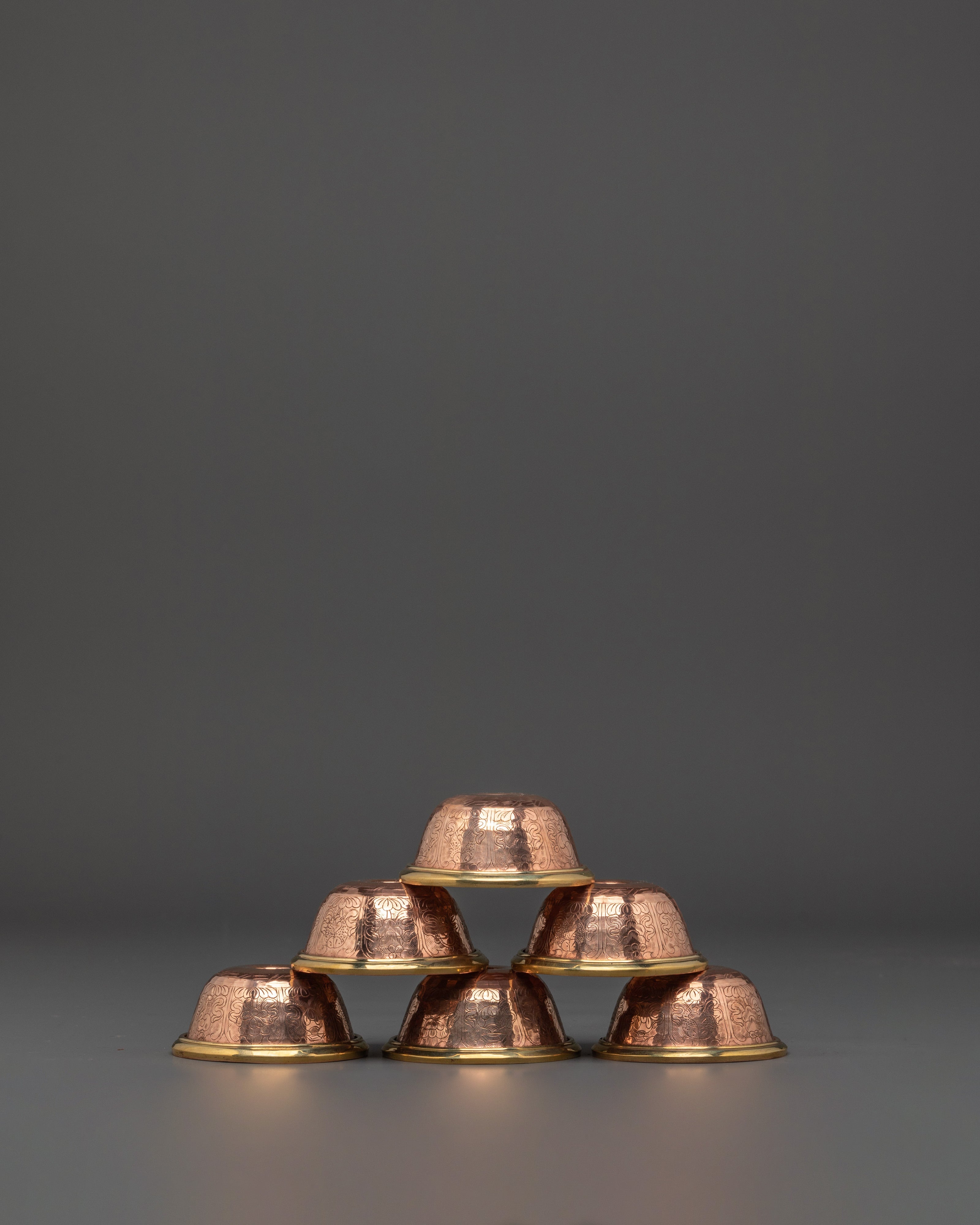 Buddhist Ritual Offering Bowl Set | Handcrafted Copper Bowls with Brass Lining