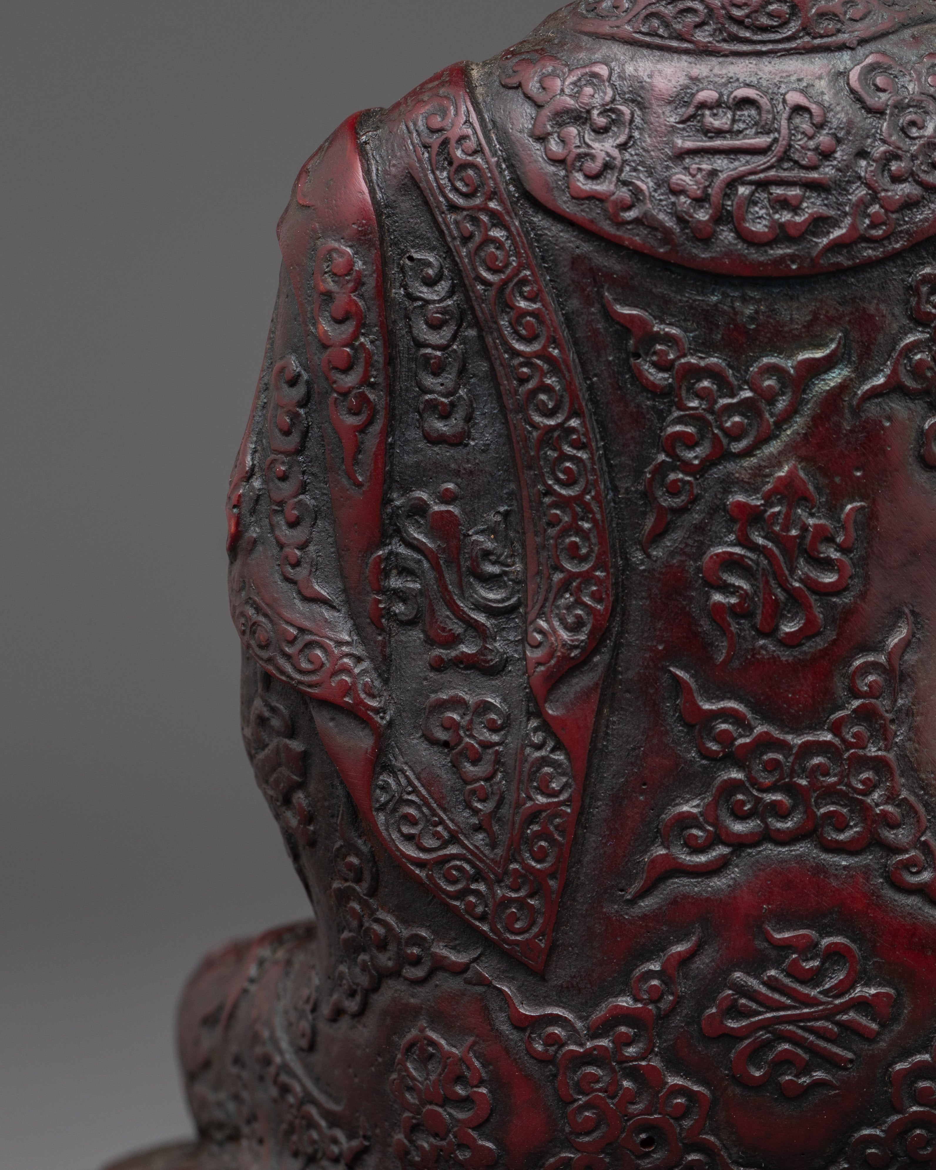 Sacred Shakyamuni Buddha Sculpture | Ceramic Red Buddha Statue for Meditation