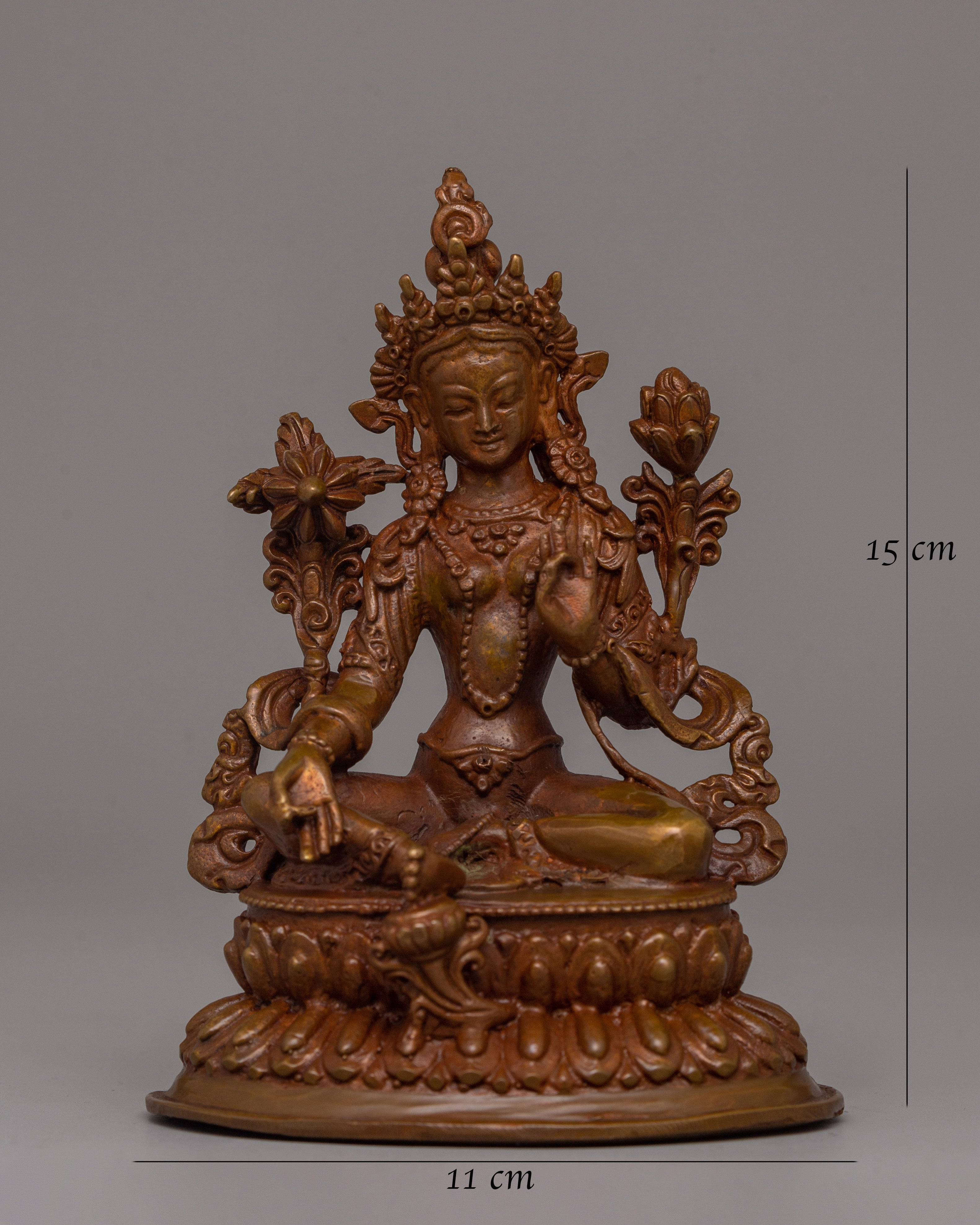 Green Tara Statue in Oxidized Copper | Spiritual Home Decor