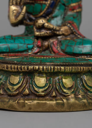 Spiritual Amoghasiddhi Buddha Statue | Coral and Turquoise Inlay