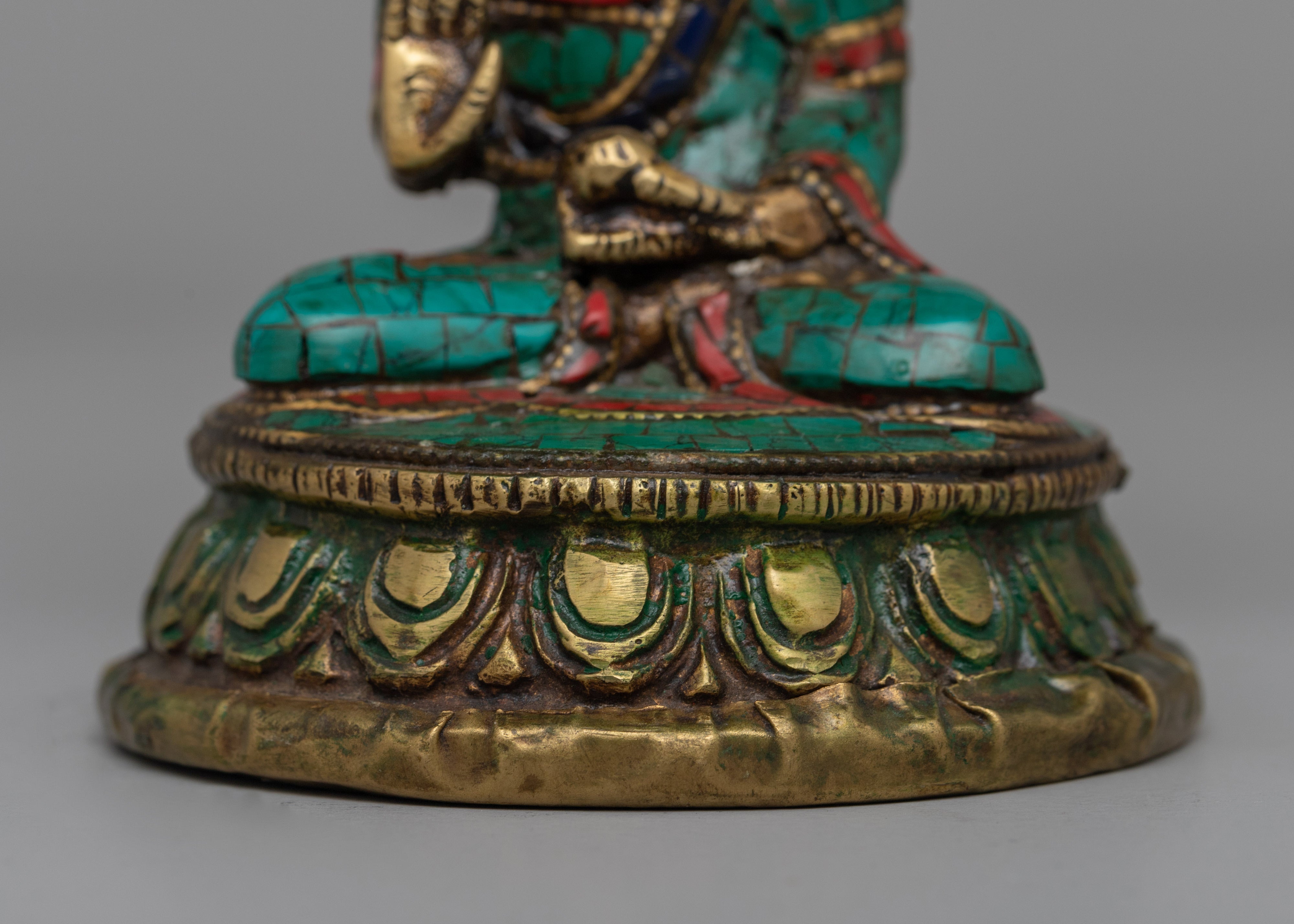Spiritual Amoghasiddhi Buddha Statue | Coral and Turquoise Inlay