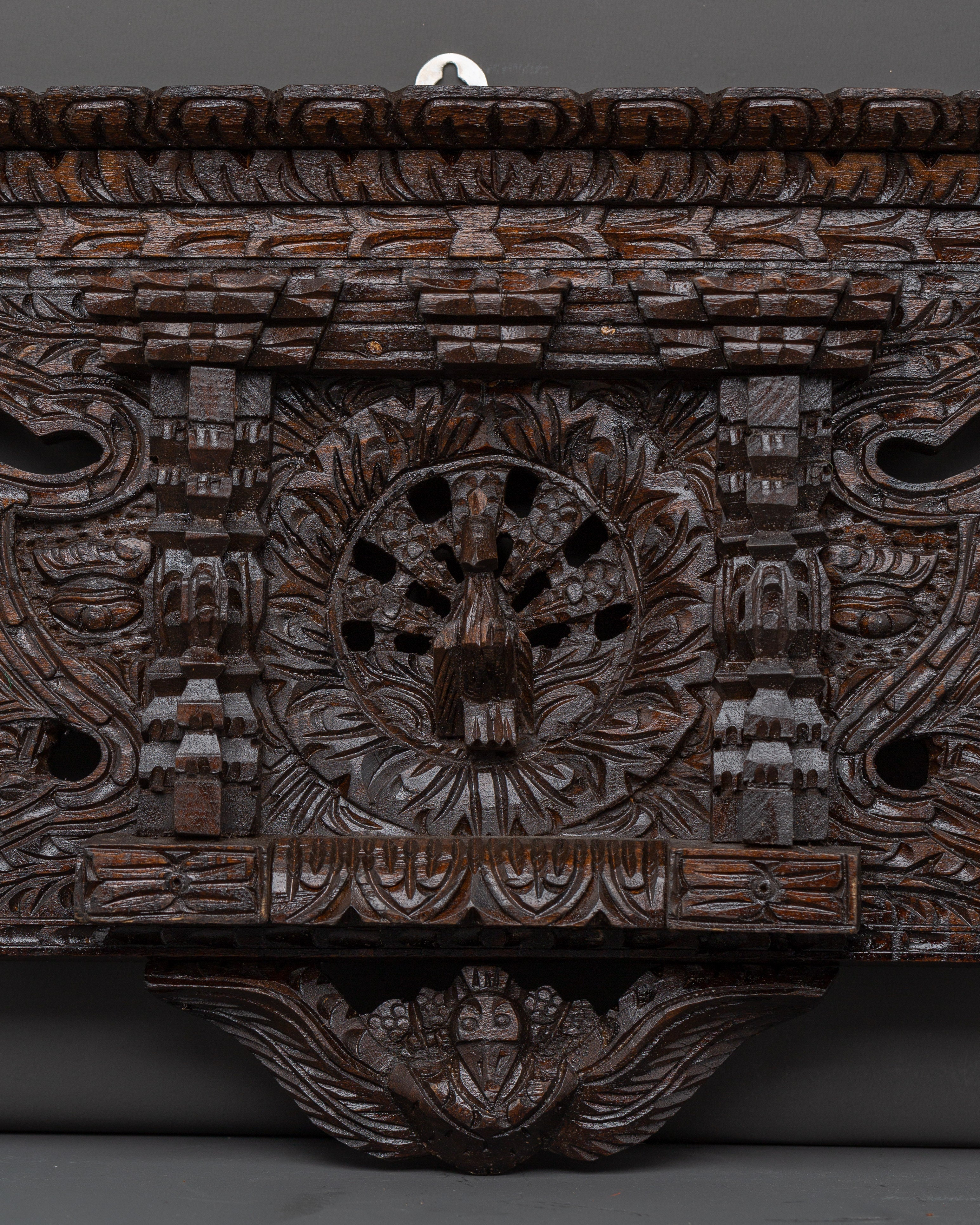 Nepalese Temple-Style Wall Décor | Hand-Carved Wooden Temple Art