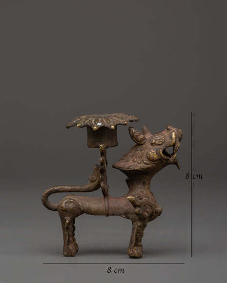 Bronze Lion Candle Holder for Hindu Rituals | Handcrafted Oil Lamp
