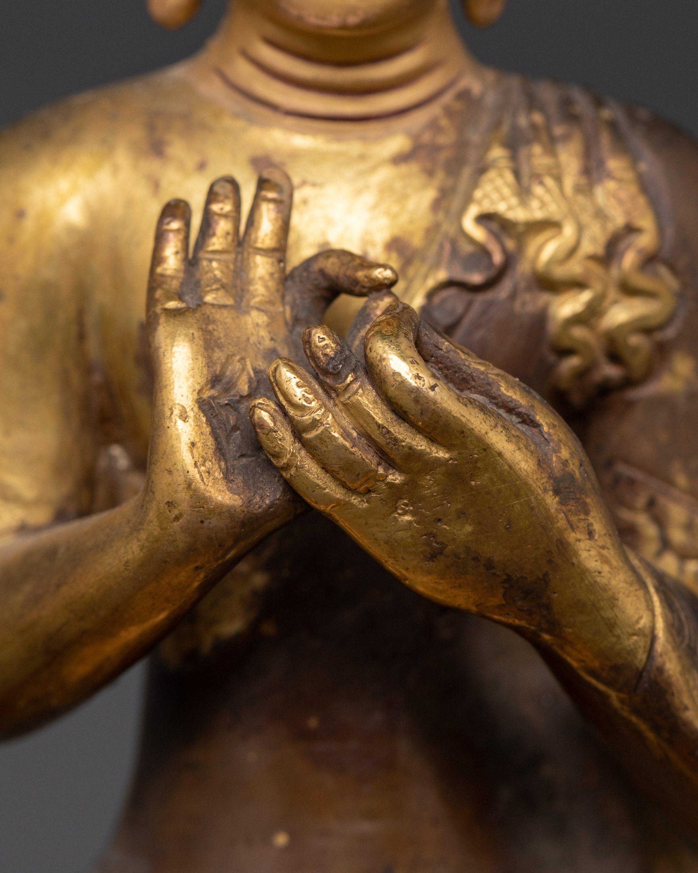 Handcrafted Vairocana Statue | Oxidized Copper & Gold Plated Buddhist Deity Sculpture