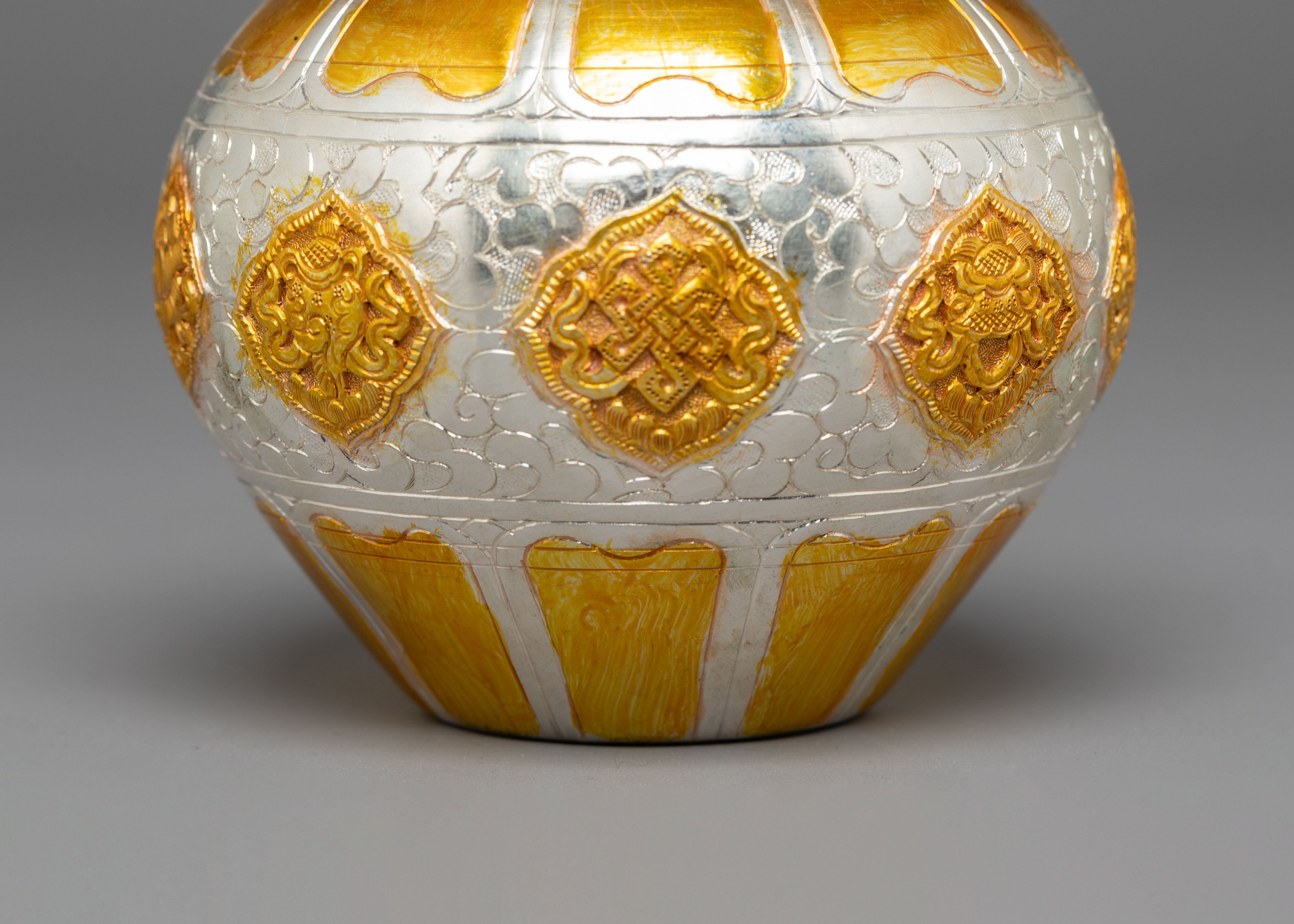 Gold Plated Rice Pot for Offering | Copper and Silver Plated Ritual Item for Altar