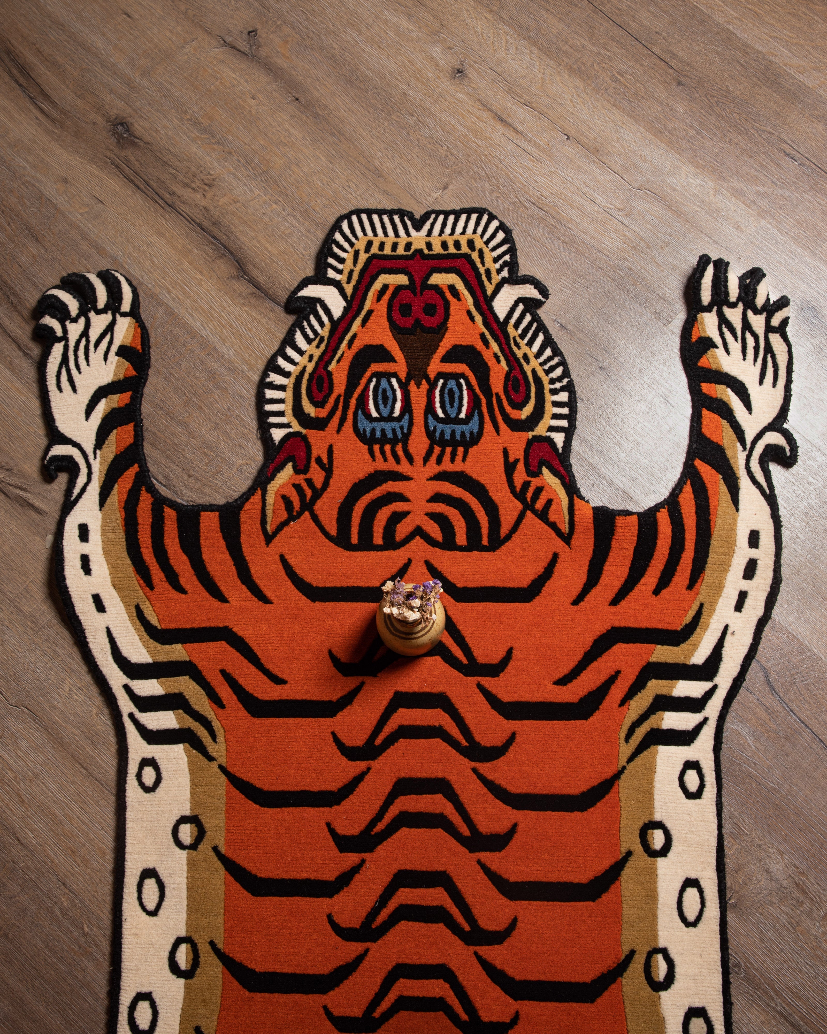 Handmade Decorative Tiger Rug | Hand-Knotted with 100% Tibetan & New Zealand Wool