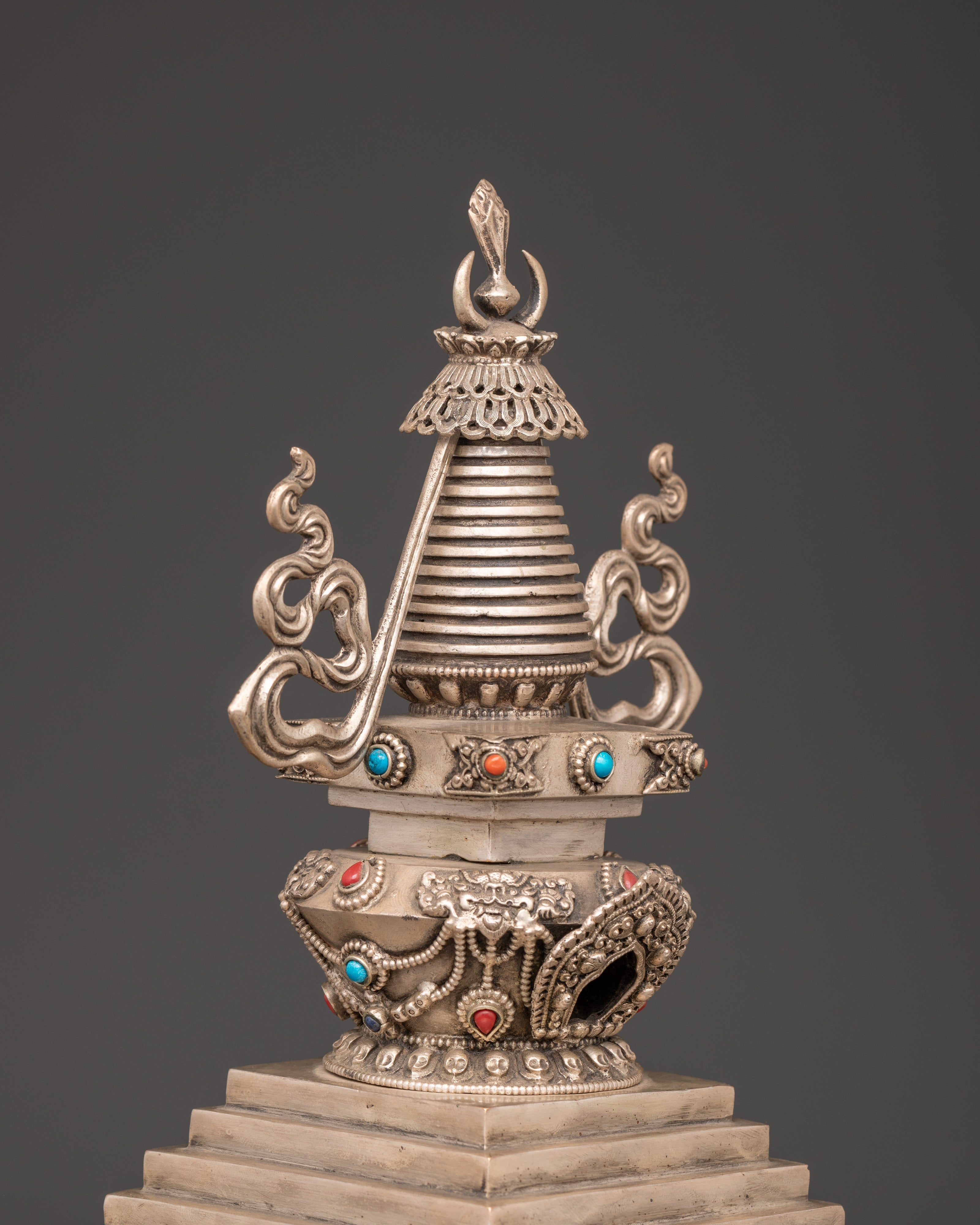 Copper Stupa with Silver Plating | Spiritual Home Decor