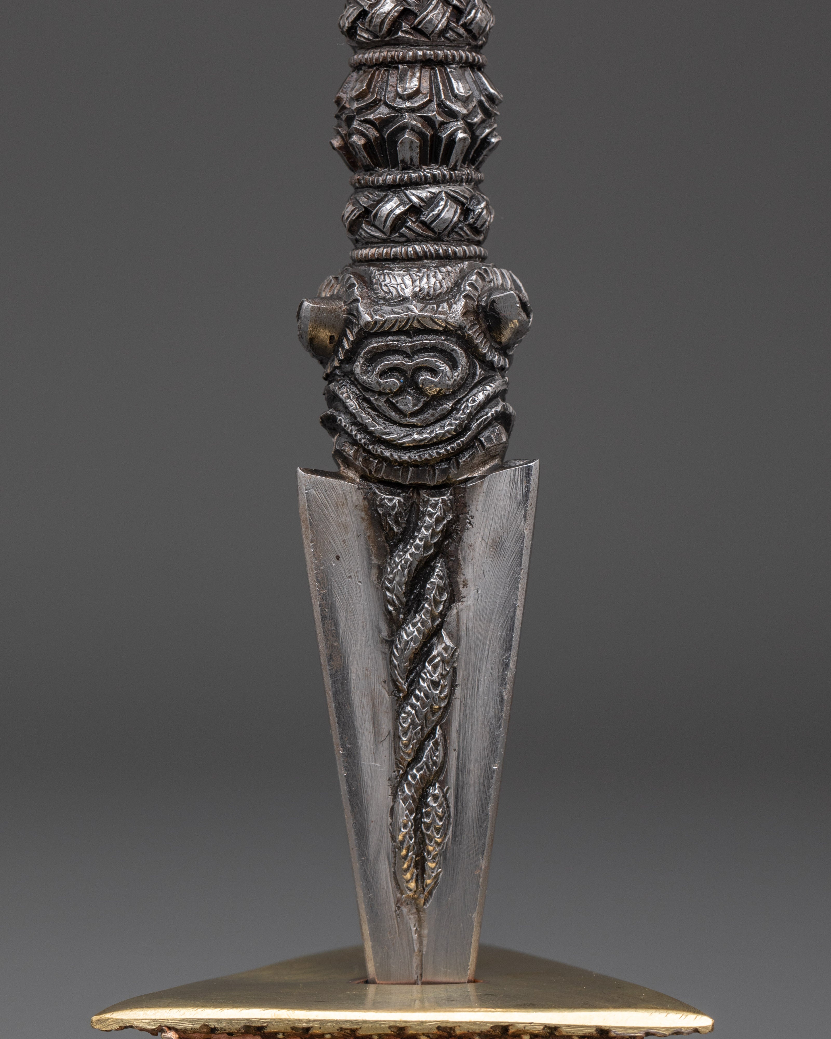 Handmade Tibetan Phurba Dagger | Ritual Dagger with Vajra Top & Makara Faces