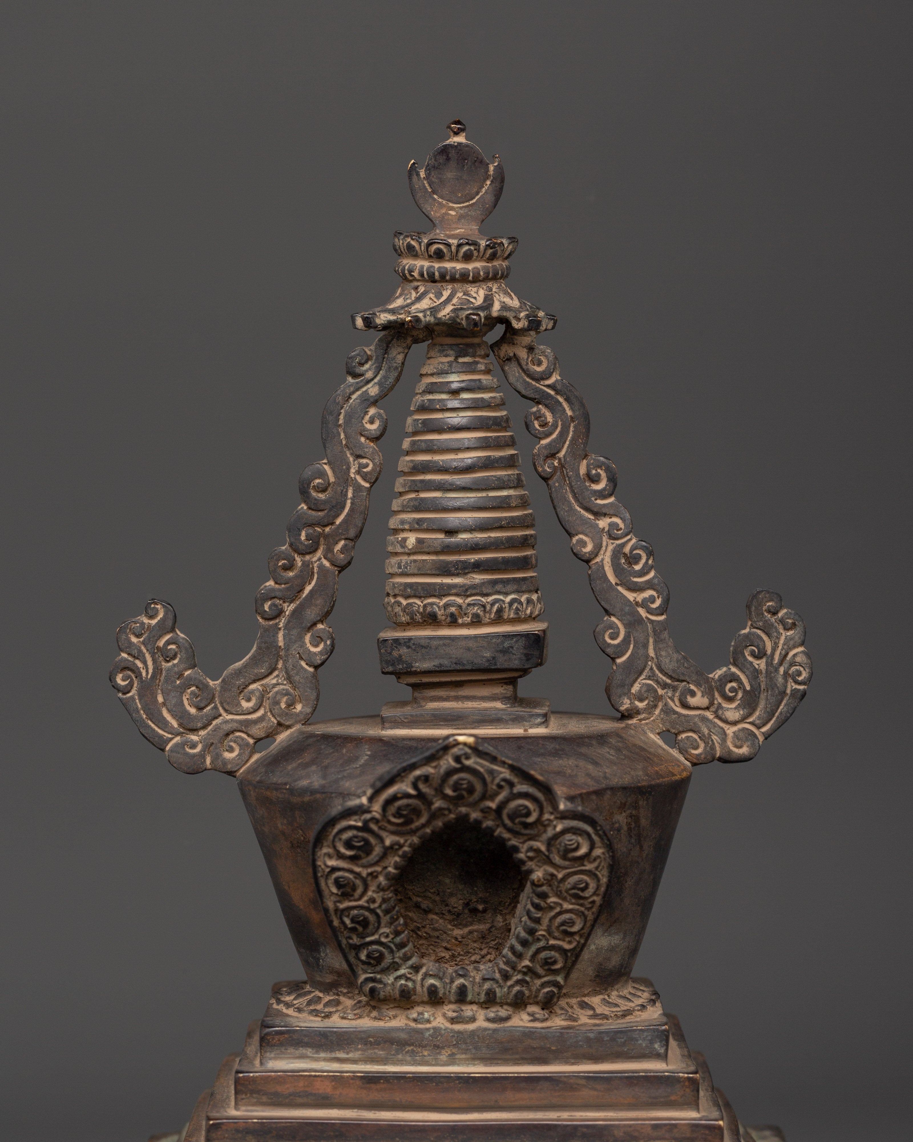 Oxidized Copper Antique Finish Stupa | Tibetan Buddhist Decor