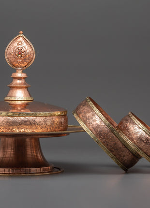 Copper Tibetan Mandala Offering Set | Tibetan Ritual Altar Item