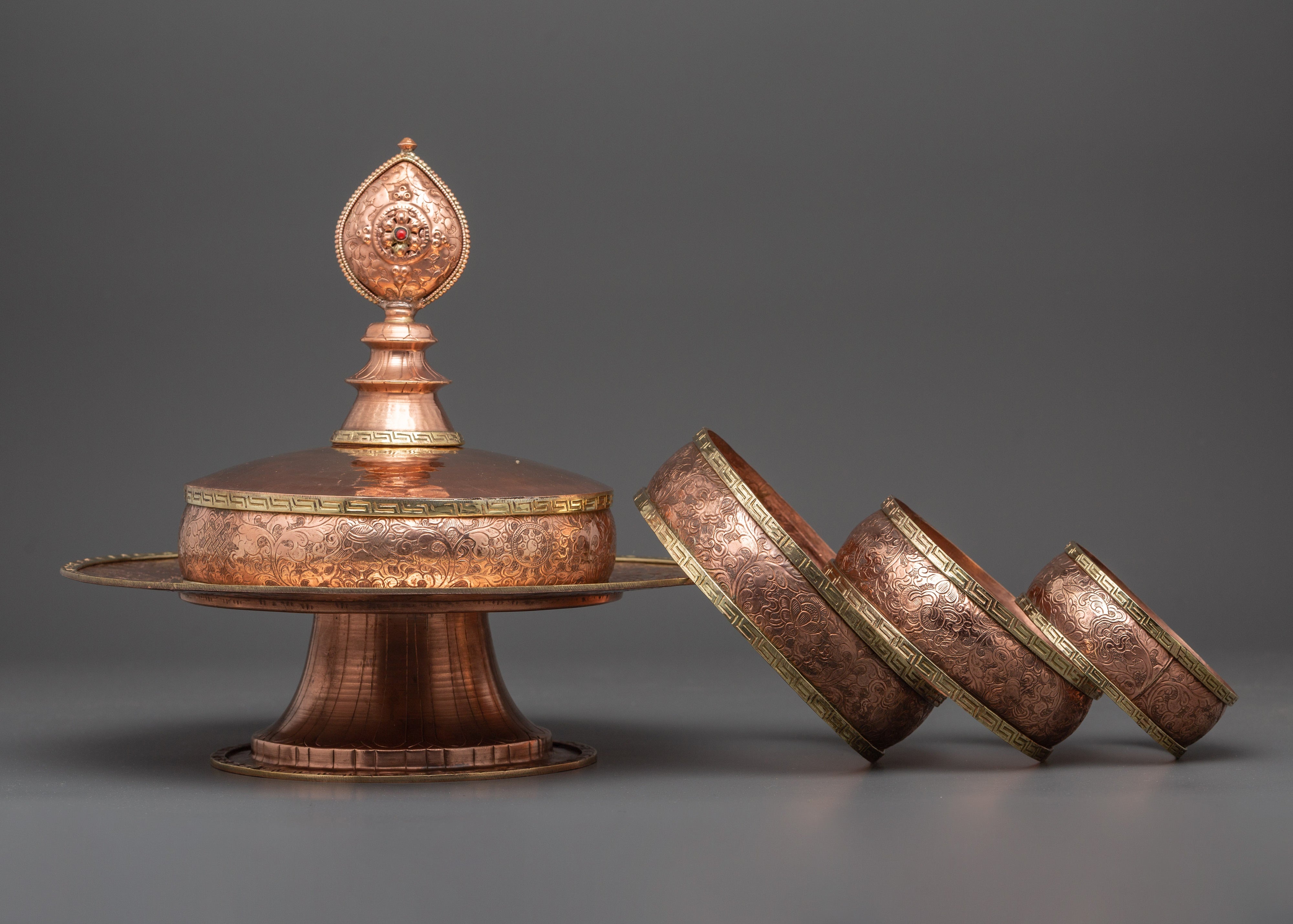 Copper Tibetan Mandala Offering Set | Tibetan Ritual Altar Item