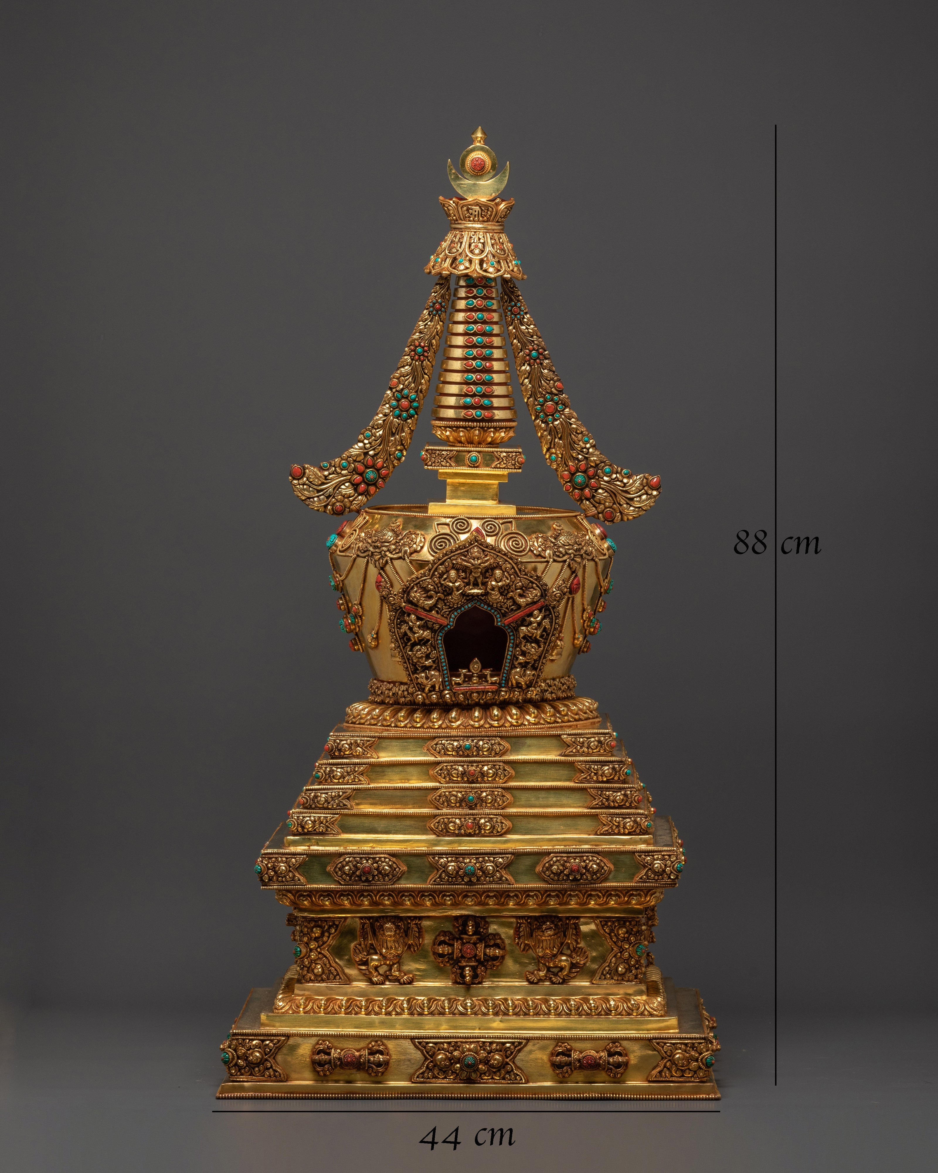 Ritual Stupa for Shrine | Gold Plated Copper Buddhist Stupa