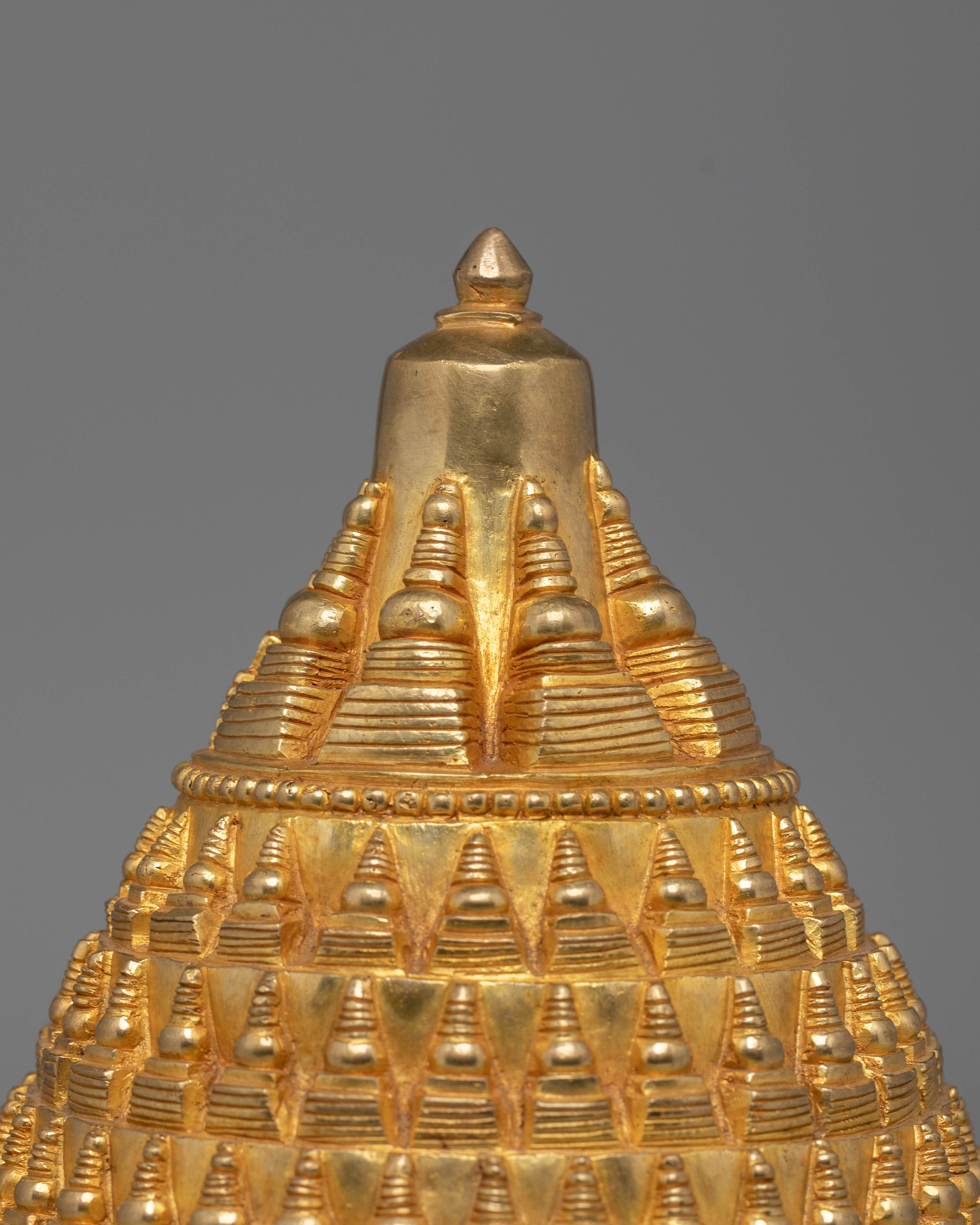 Gold Plated Buddhist Copper Stupa Art for Rituals, and Meditation
