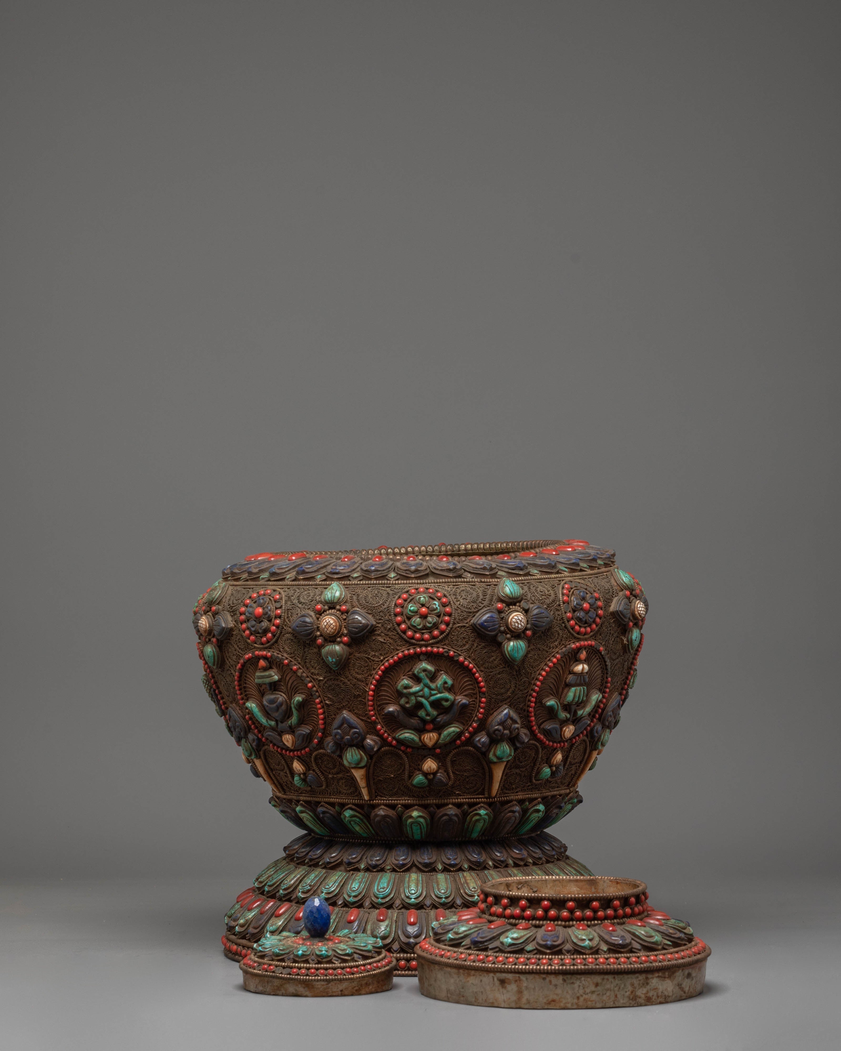 Tibetan Buddhist Rice Pot | Himalayan Offering Vessel Decor