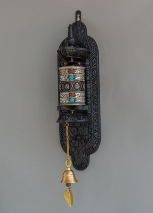 Wall-Mounted Tibetan Prayer Wheel  | Buddhist Spiritual Artifact
