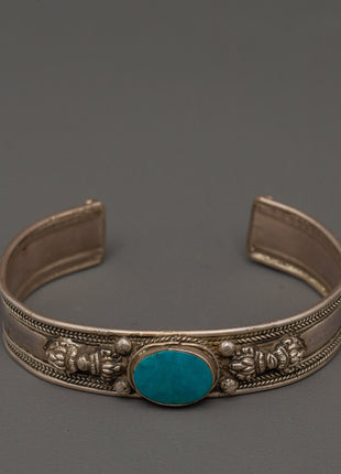 Handcrafted Silver Turquoise Inlaid Bracelet | Meaningful Spiritual Silver Bracelet