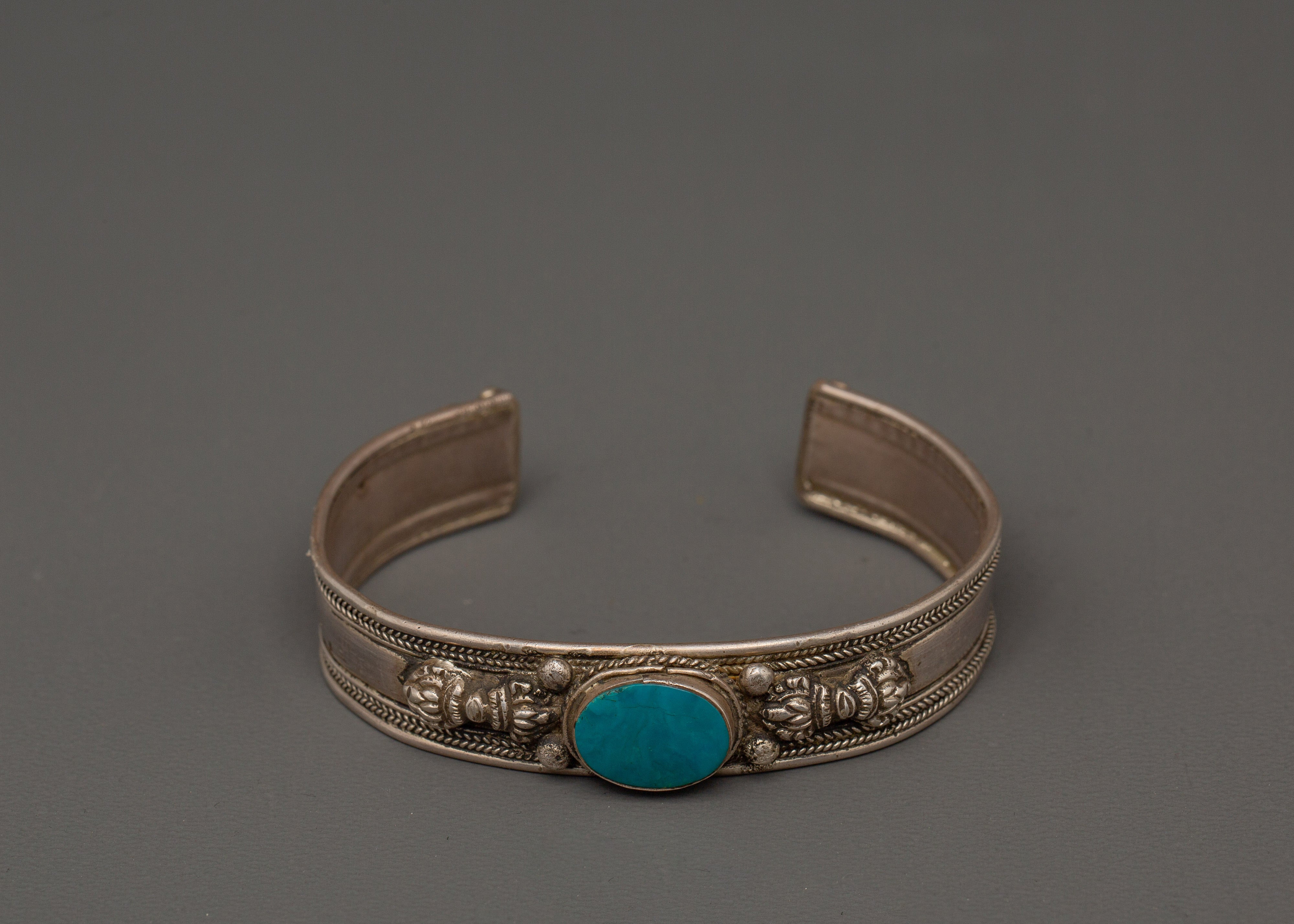 Handcrafted Silver Turquoise Inlaid Bracelet | Meaningful Spiritual Silver Bracelet