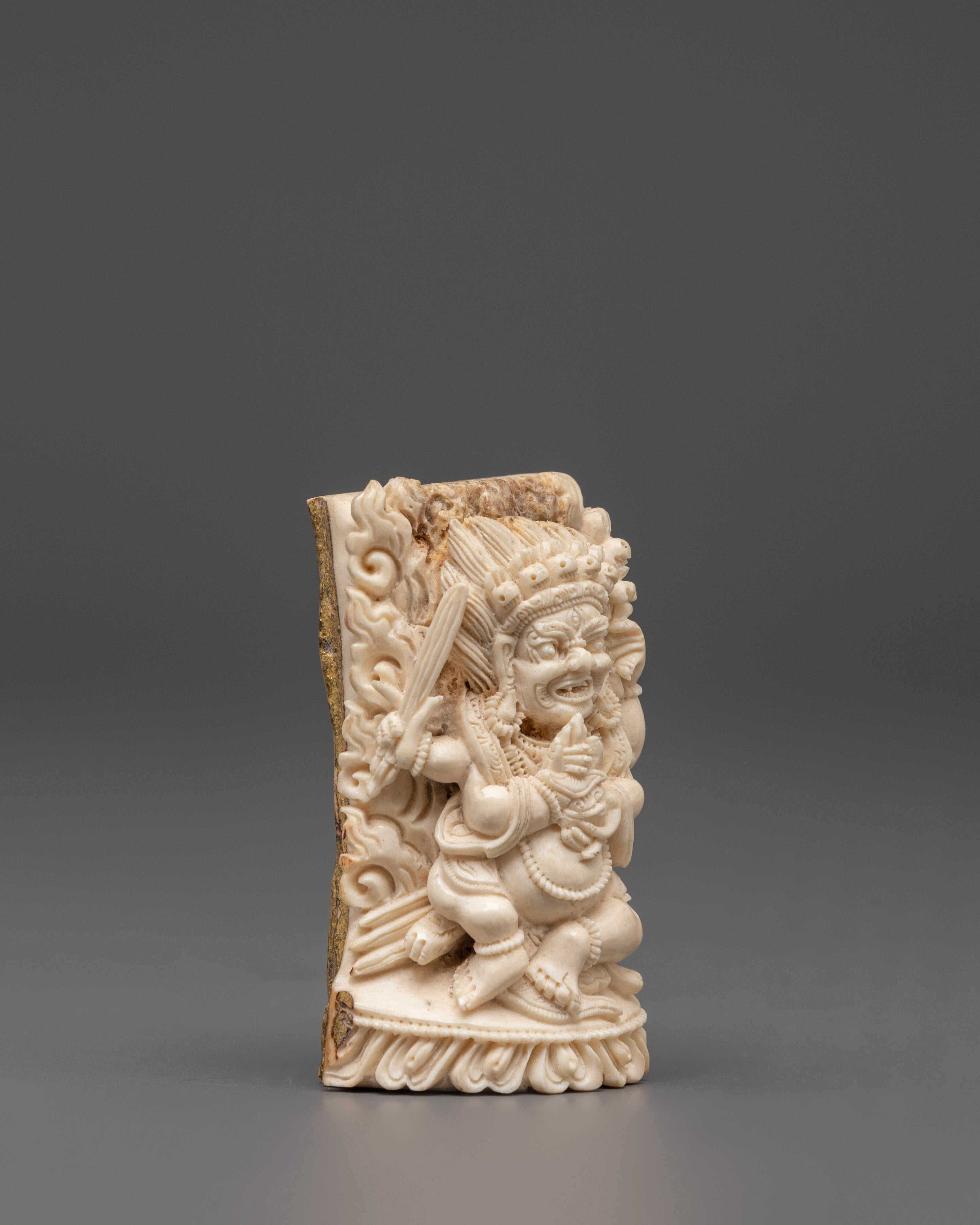 Handcarved Tantric Mahakala Bone Sculpture | Buddhist Protector Deity