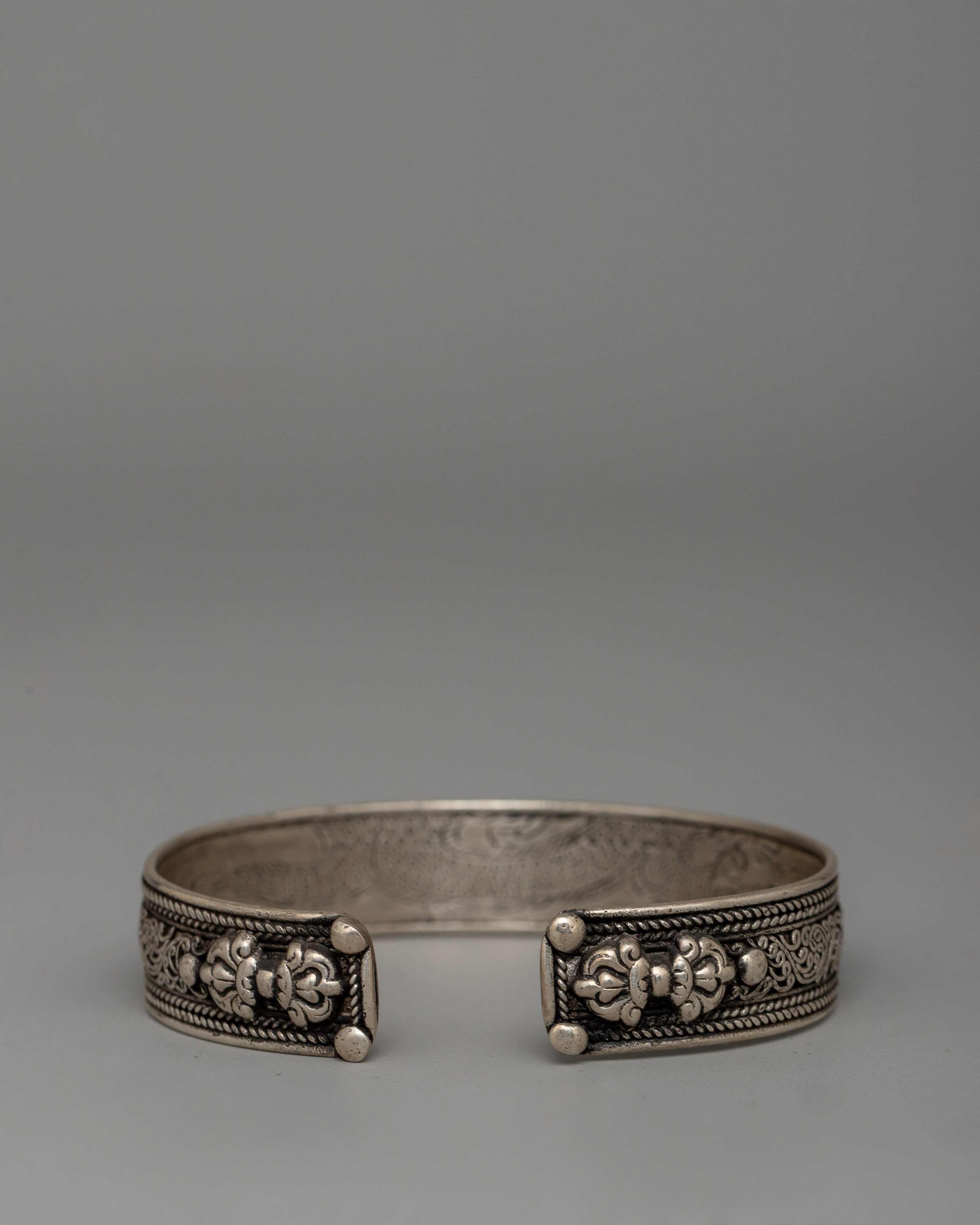 Sterling Silver Mantra Bracelet | Tibetan “Om Mani Padme Hum” Cuff