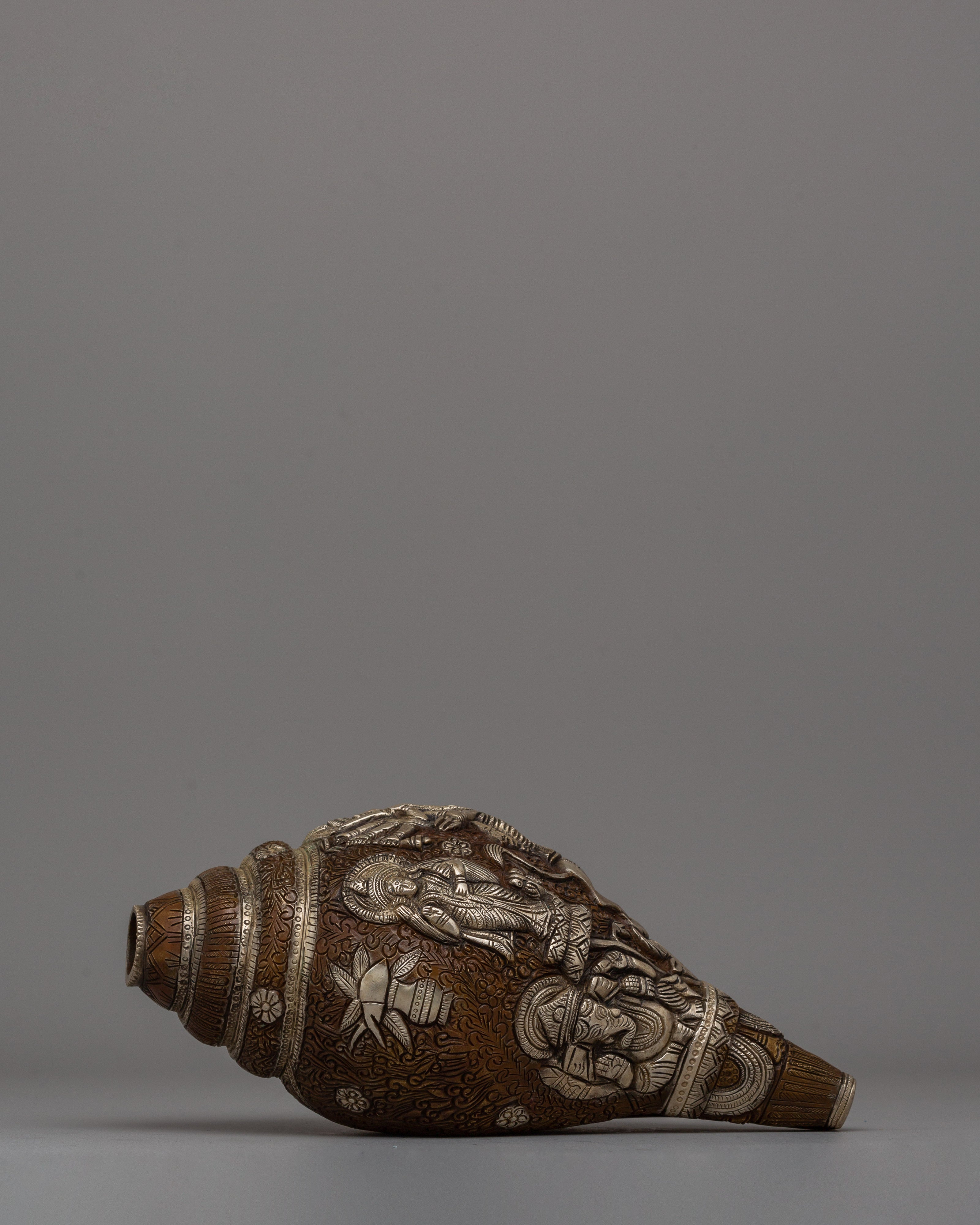 Silver-Plated Hindu Deity Sankha | Handcrafted Copper Ritual Conch Shell