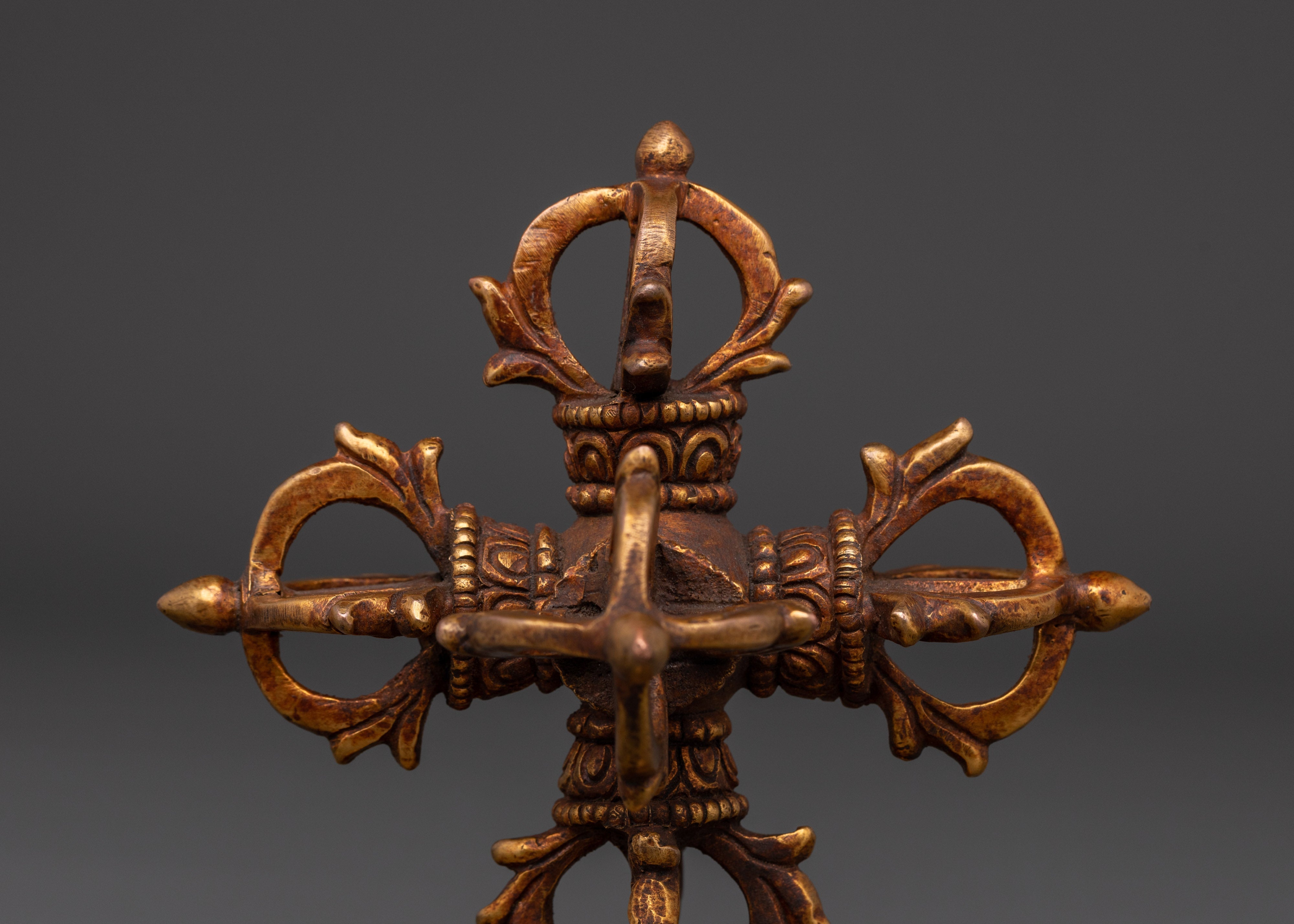 Handmade Tibetan Double Vajra | Gold Oxidized Bishwo Vajra Ritual Tool