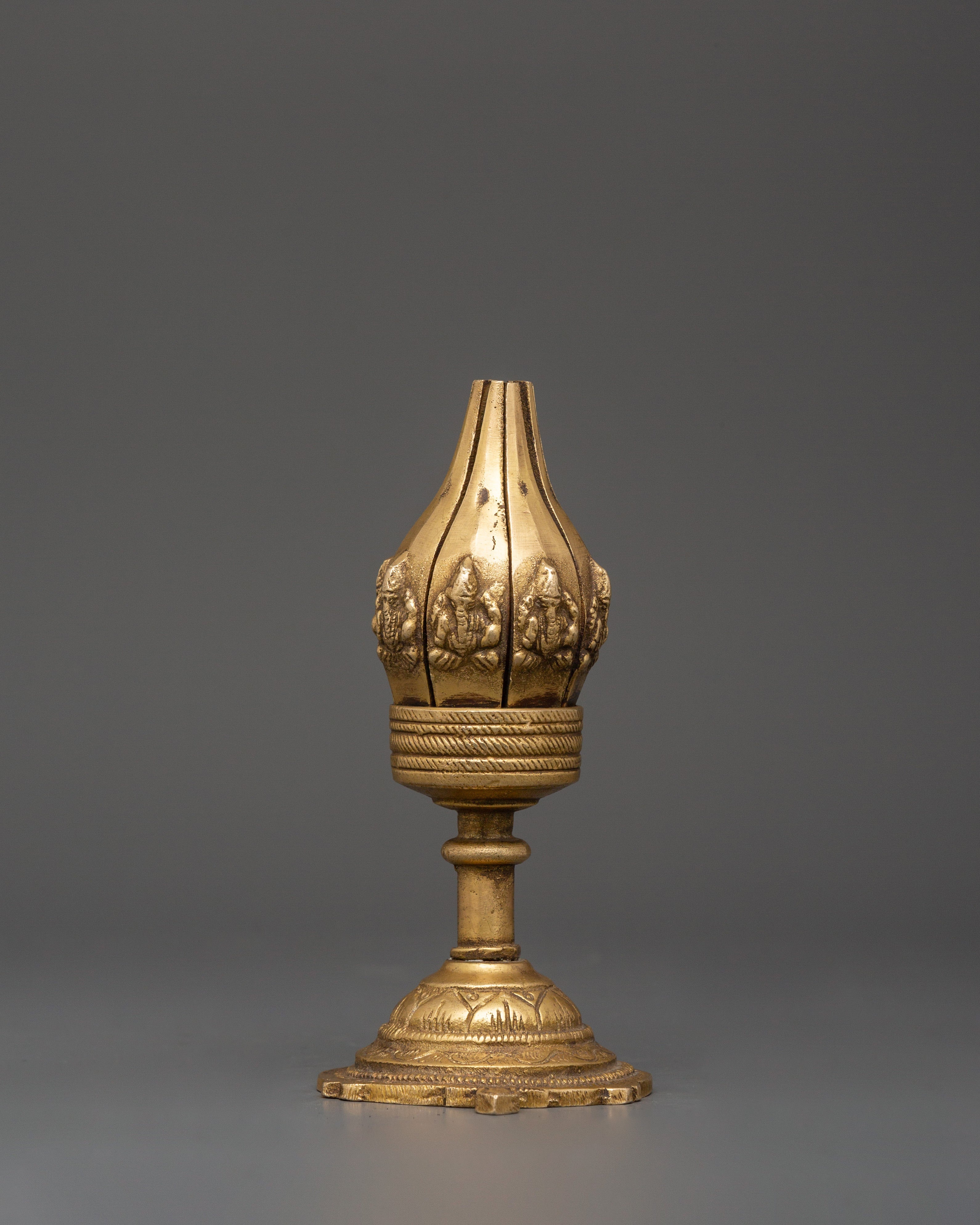 Traditional Brass Lotus Flower Oil Lamp | Ganesha Motif Hindu Diya for Puja