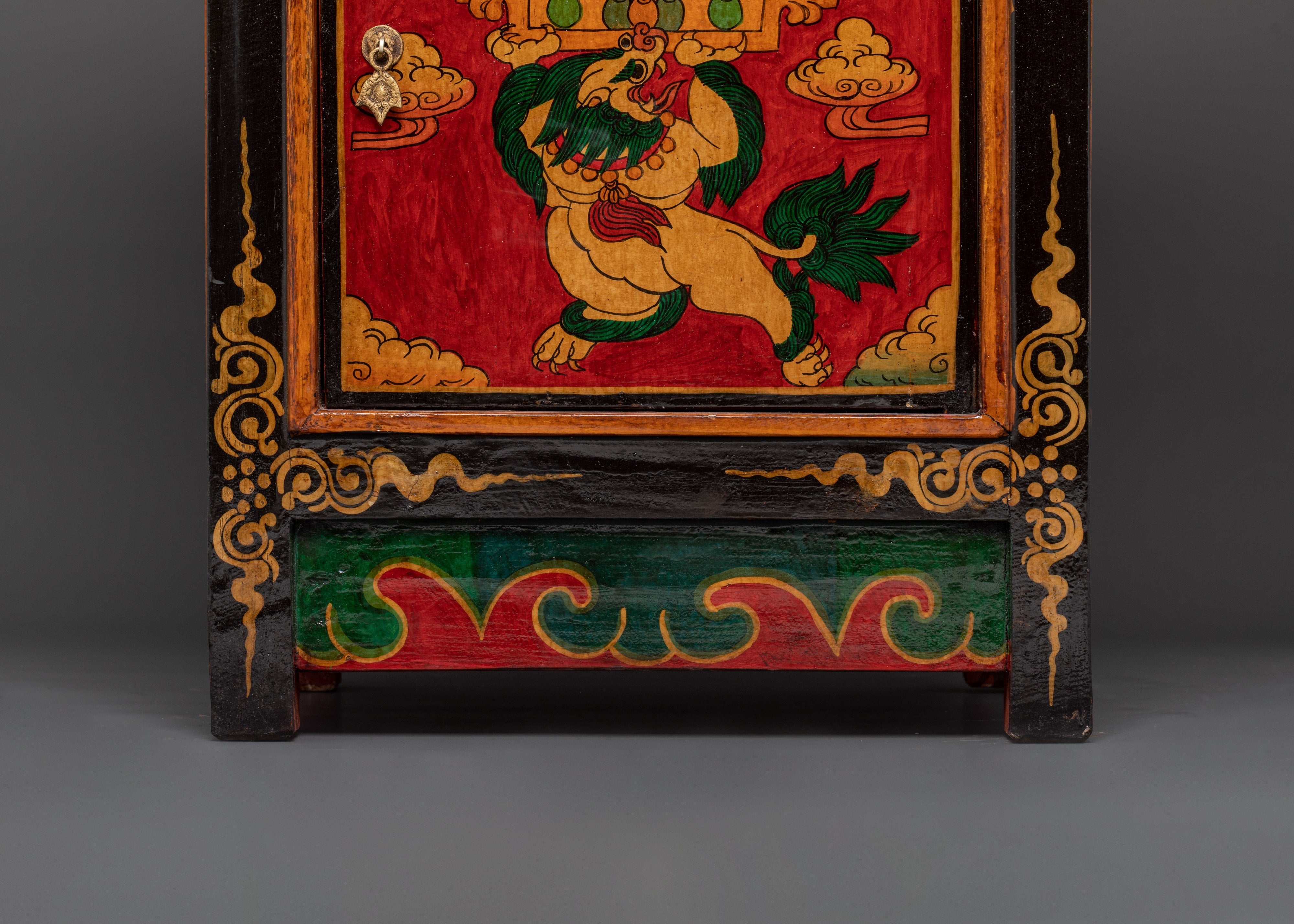 Handcrafted Tibetan Wooden Cabinet | Intricate Handcarving