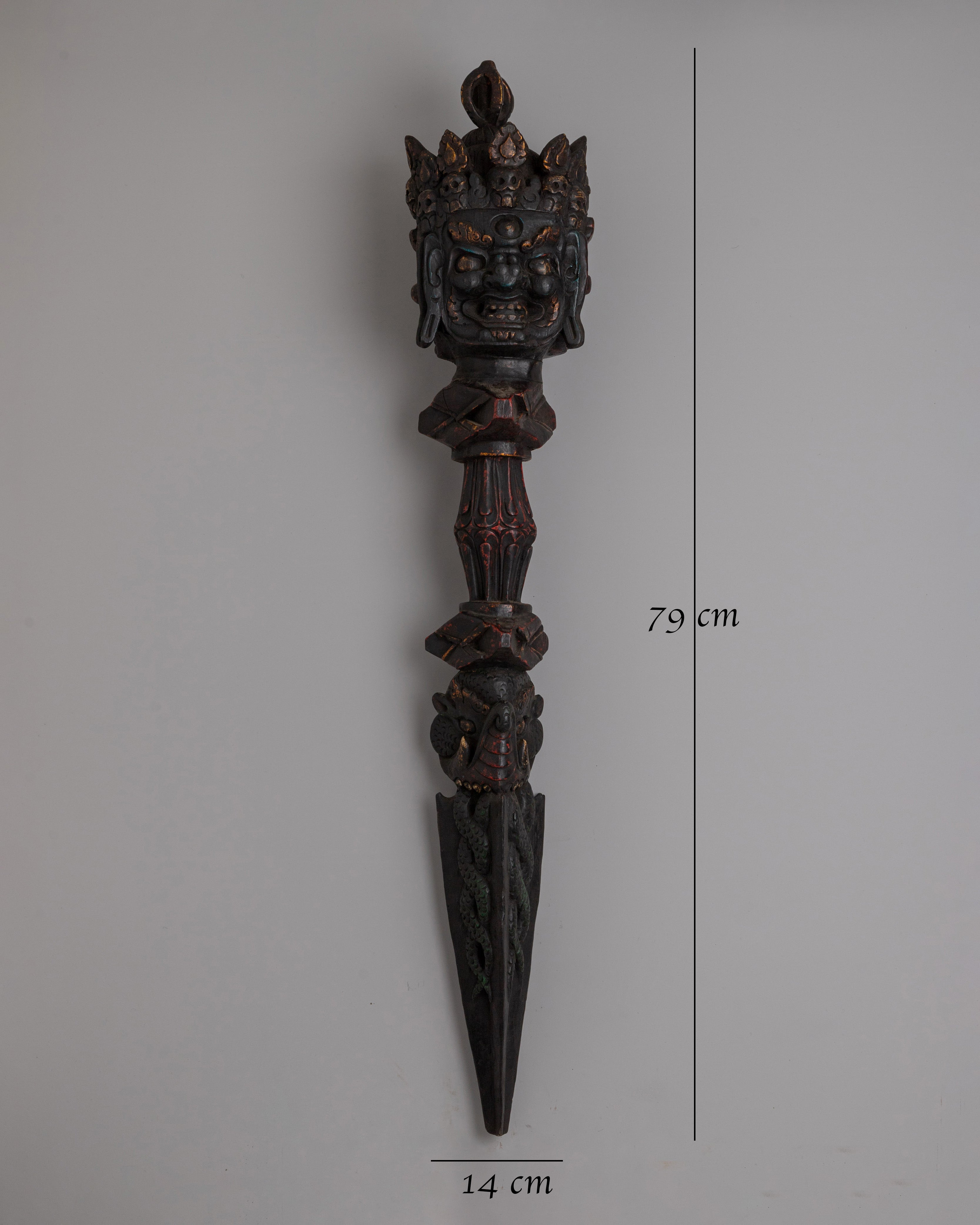 Hand-Carved Wooden Phurba Dagger | Tantric Ritual Tool for Meditation