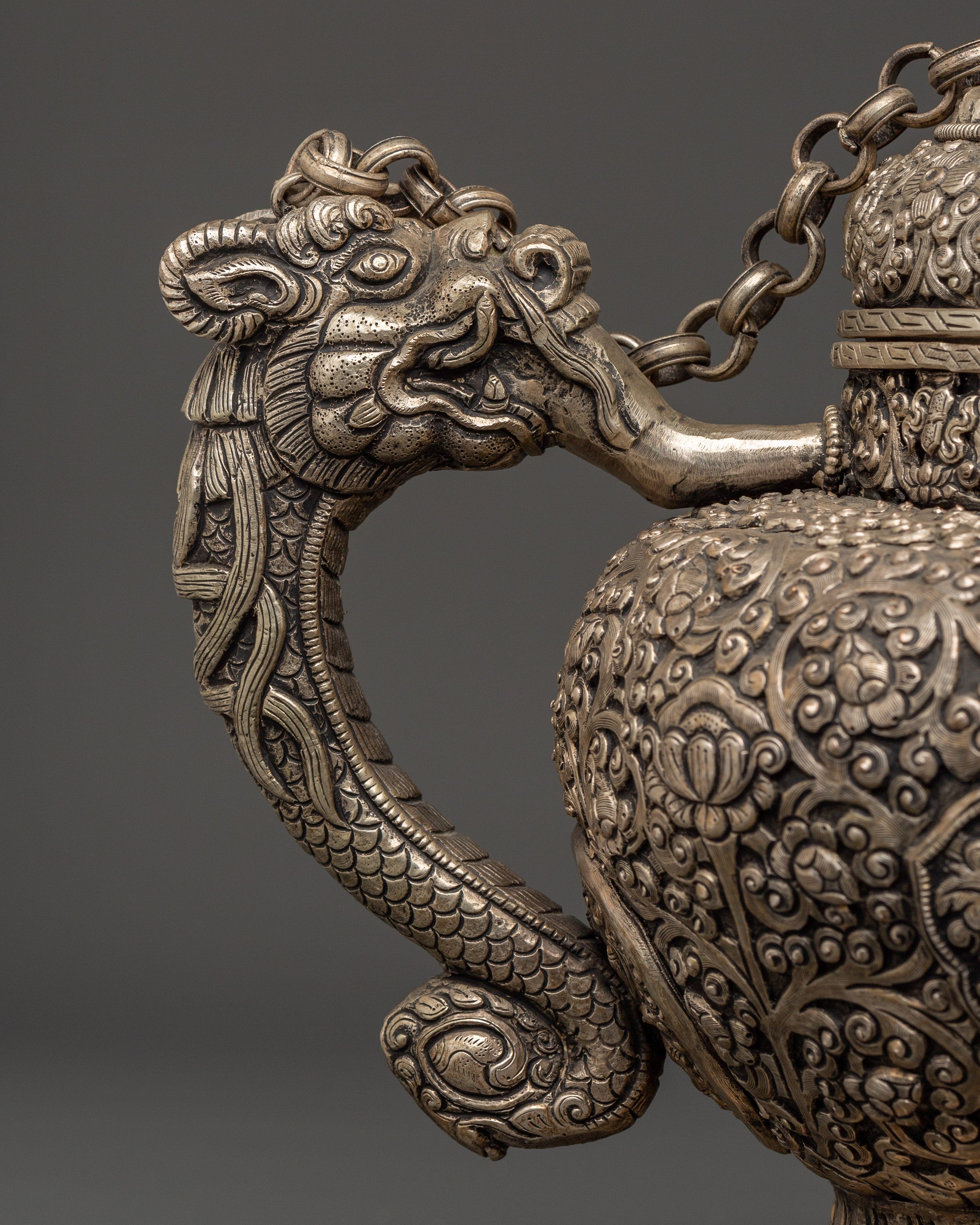 Tibetan Silver Plated Teapot | Spiritual Home Decor