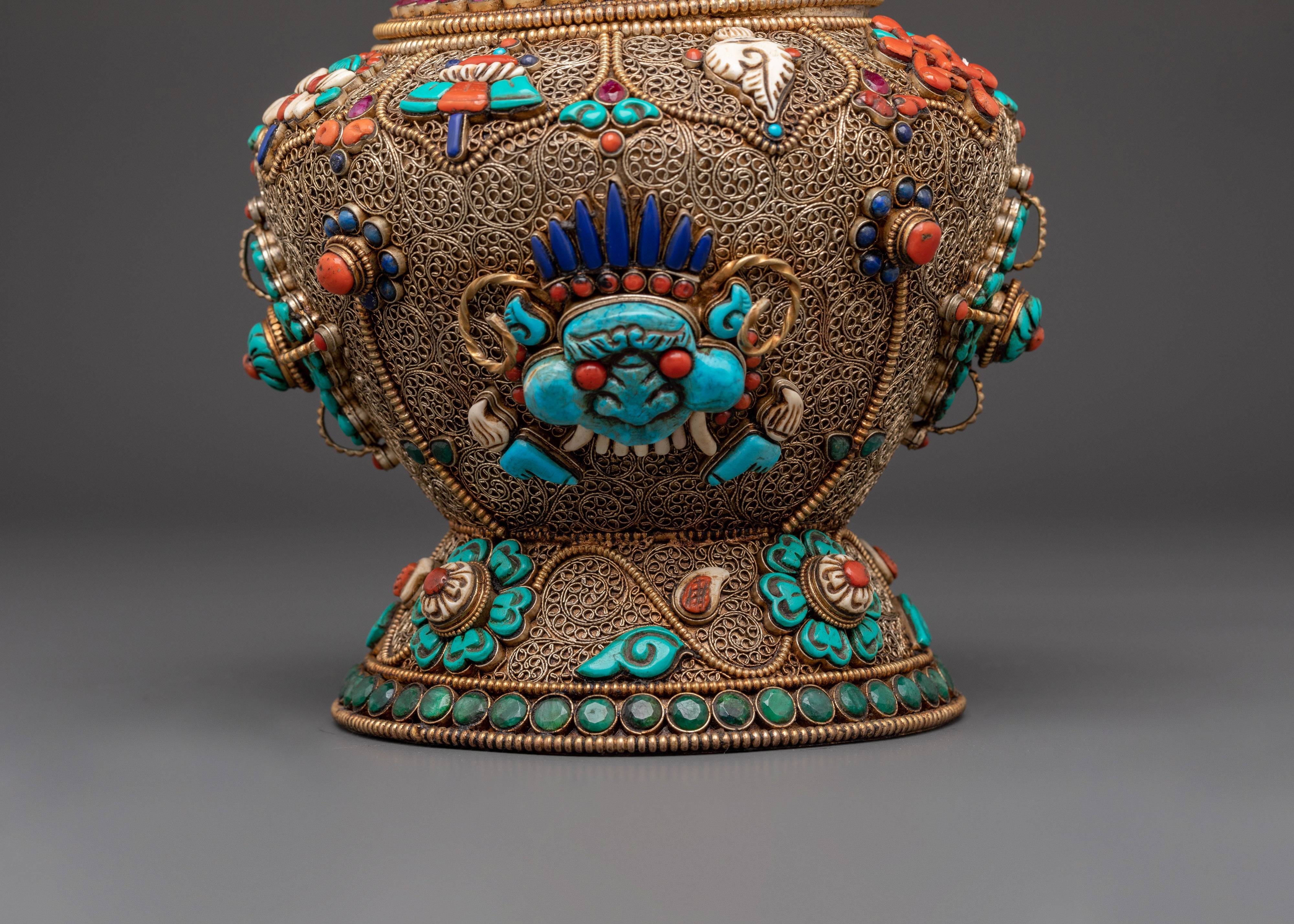 Tibetan Ceremonial Item Dhupur Rice Pot Set | Handcrafted Copper Ritual Offering