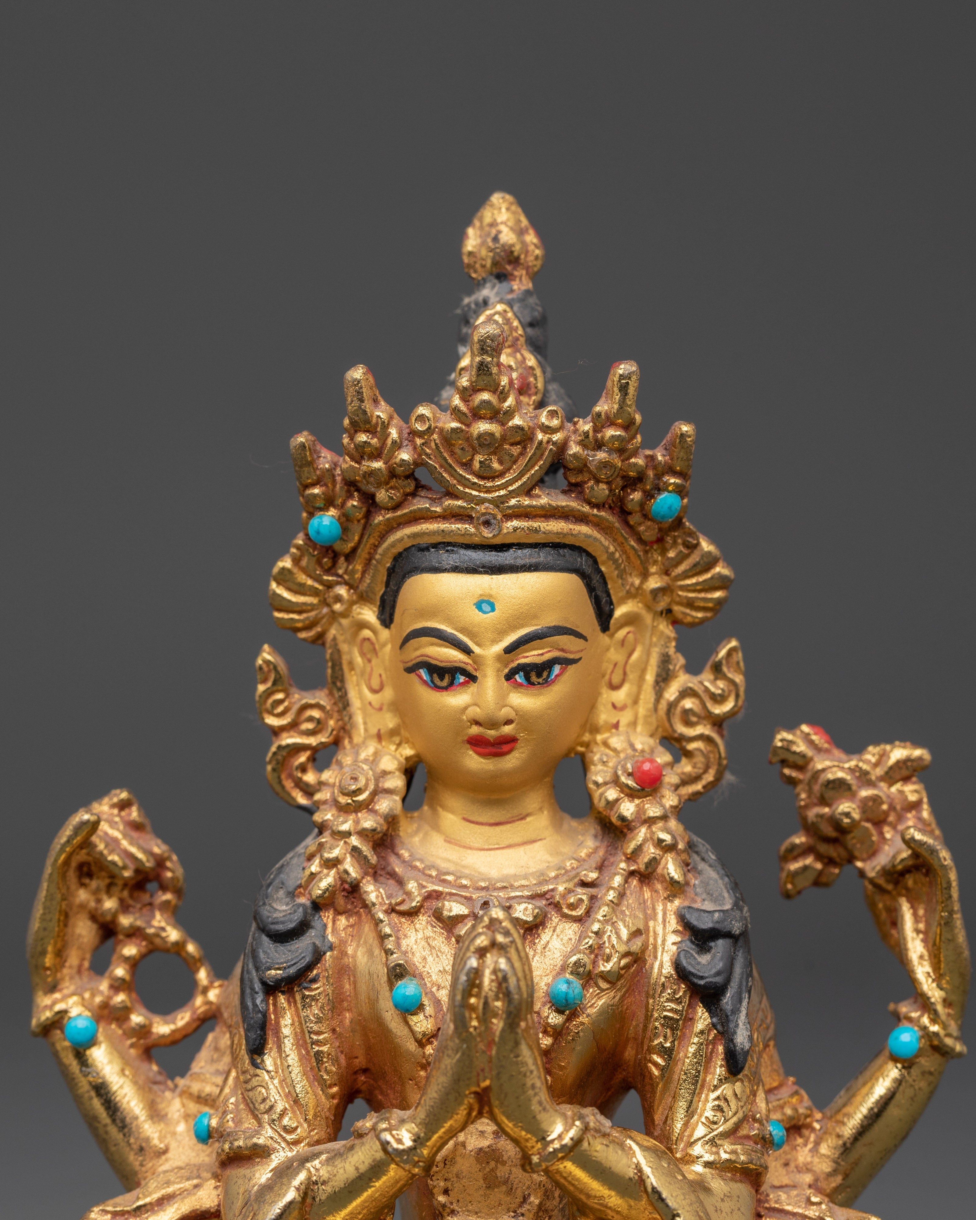 Turquoise Coral Inlaid Chenrezig Statue | Statue For Decor