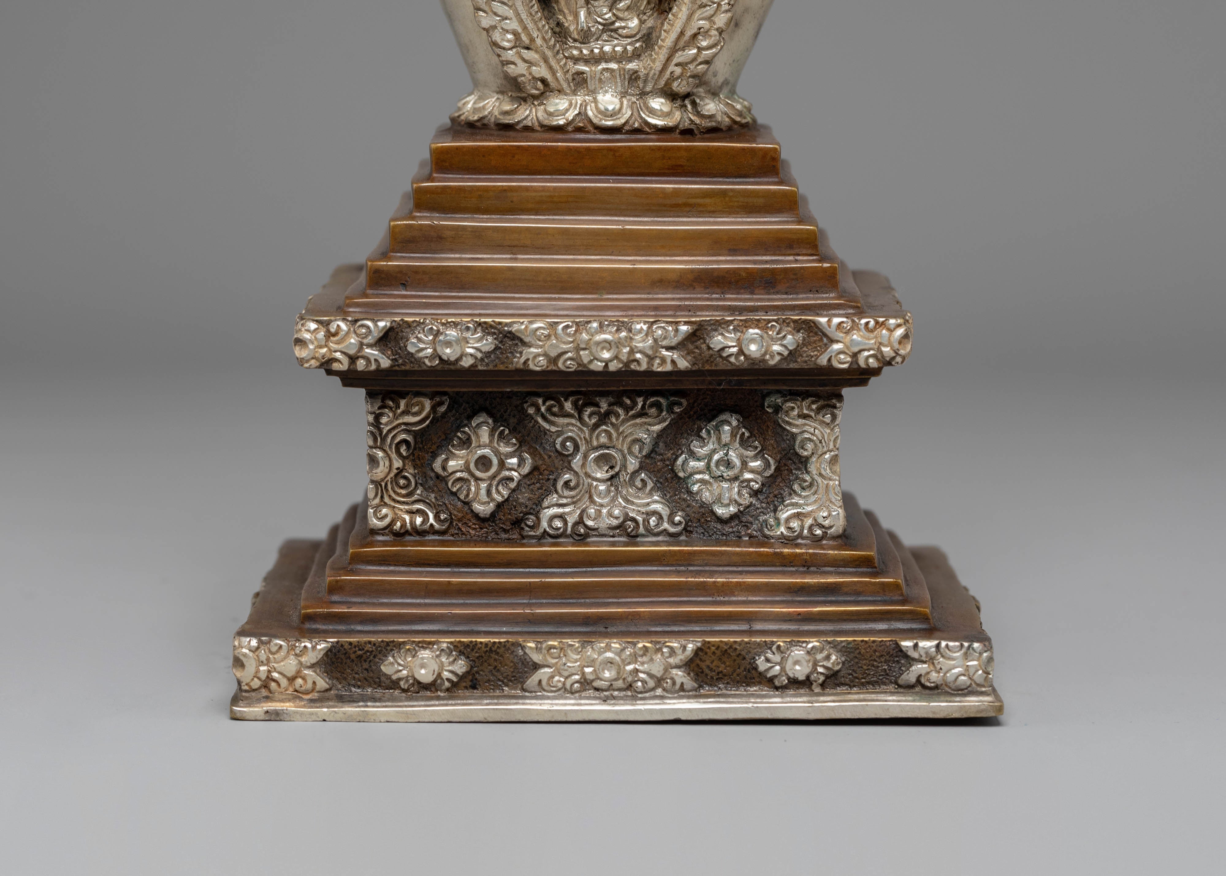 Handmade Silver Plated Stupa for Altar | Tibetan Ritual Stupa