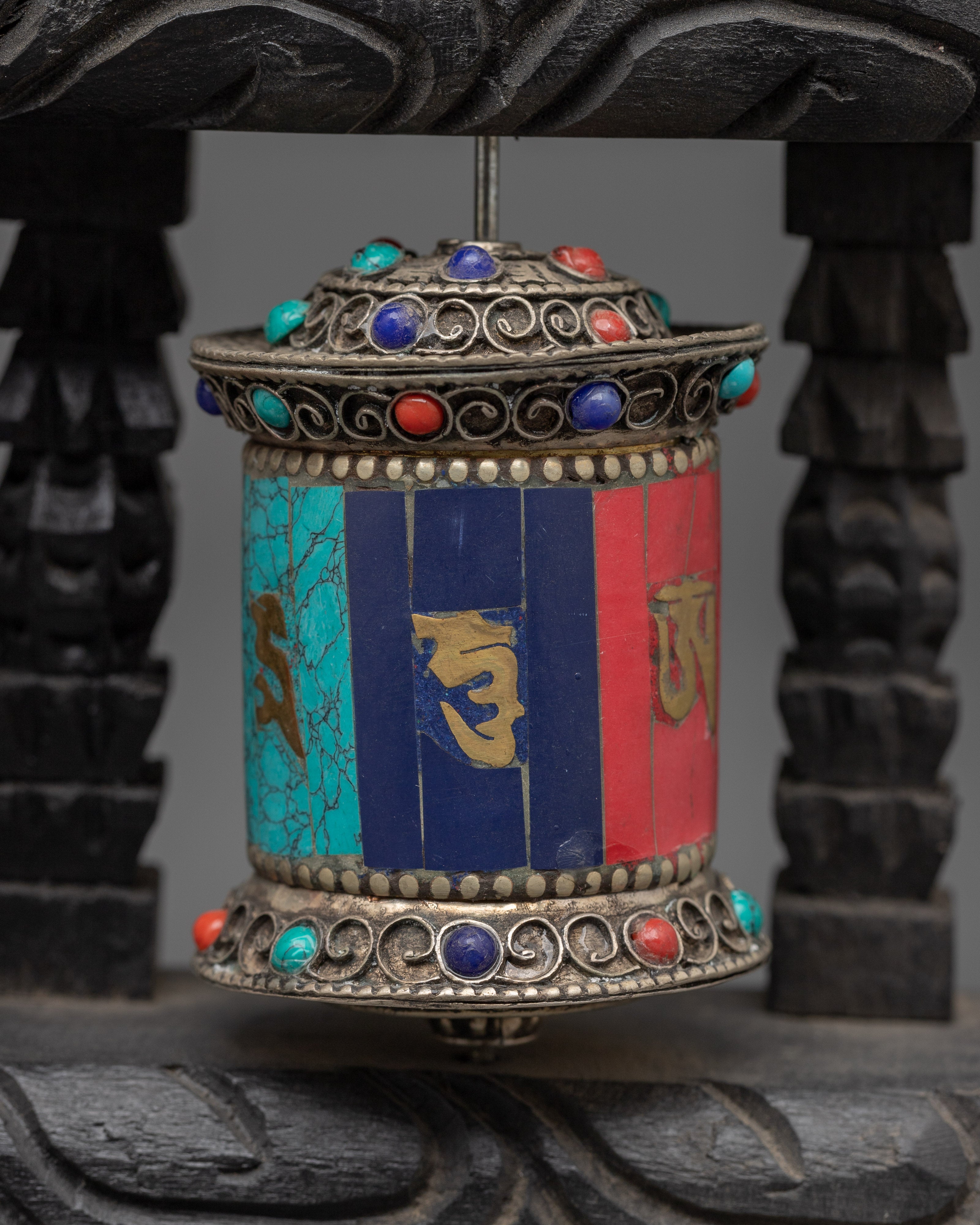 Tibetan Triple Prayer Wheel Set | Spiritual Buddhist Decor