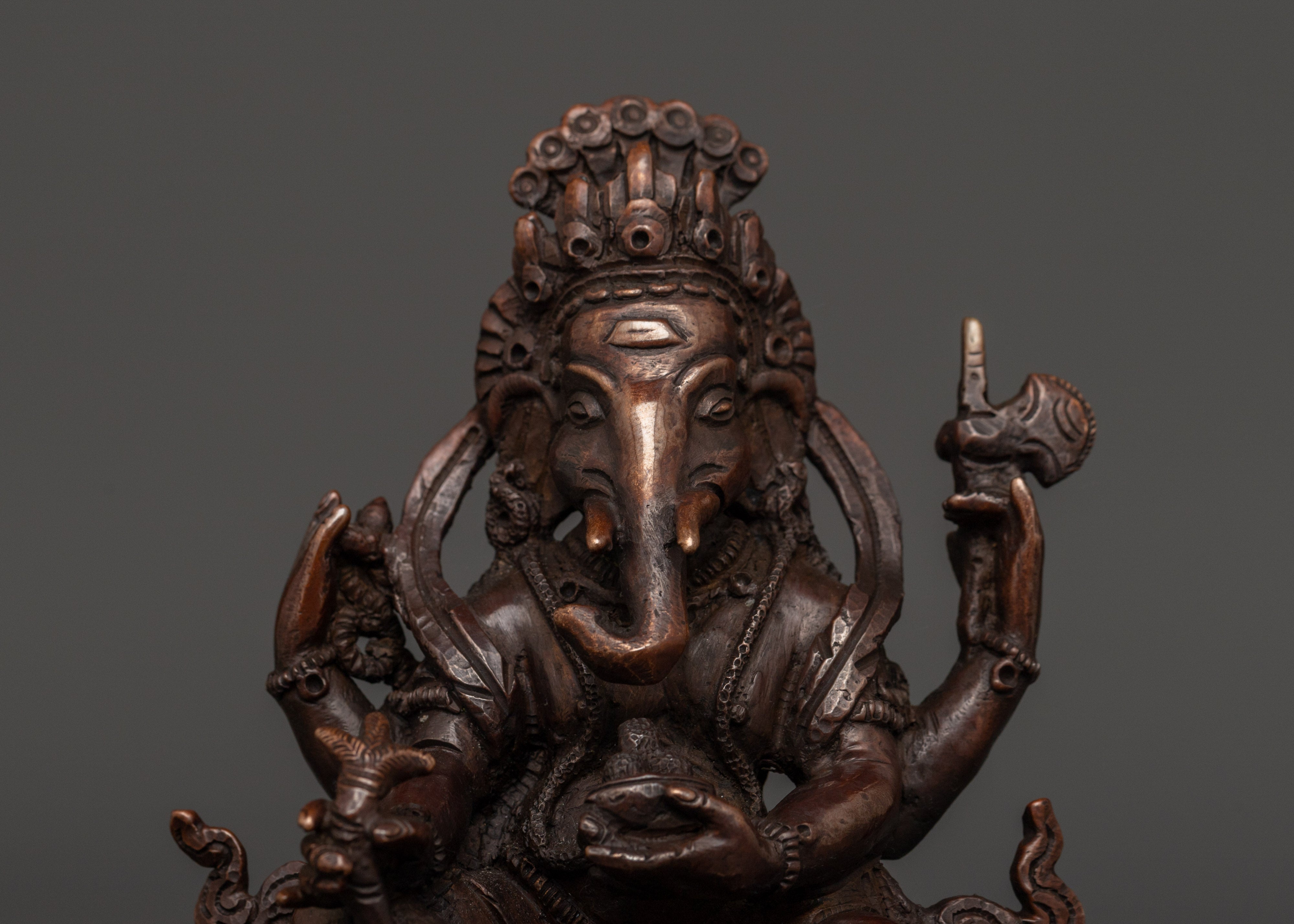 Lord Ganesh Oxidized Copper Hindu Deity Sculpture | Remover of Obstacles, Prosperity and Wisdom Symbol