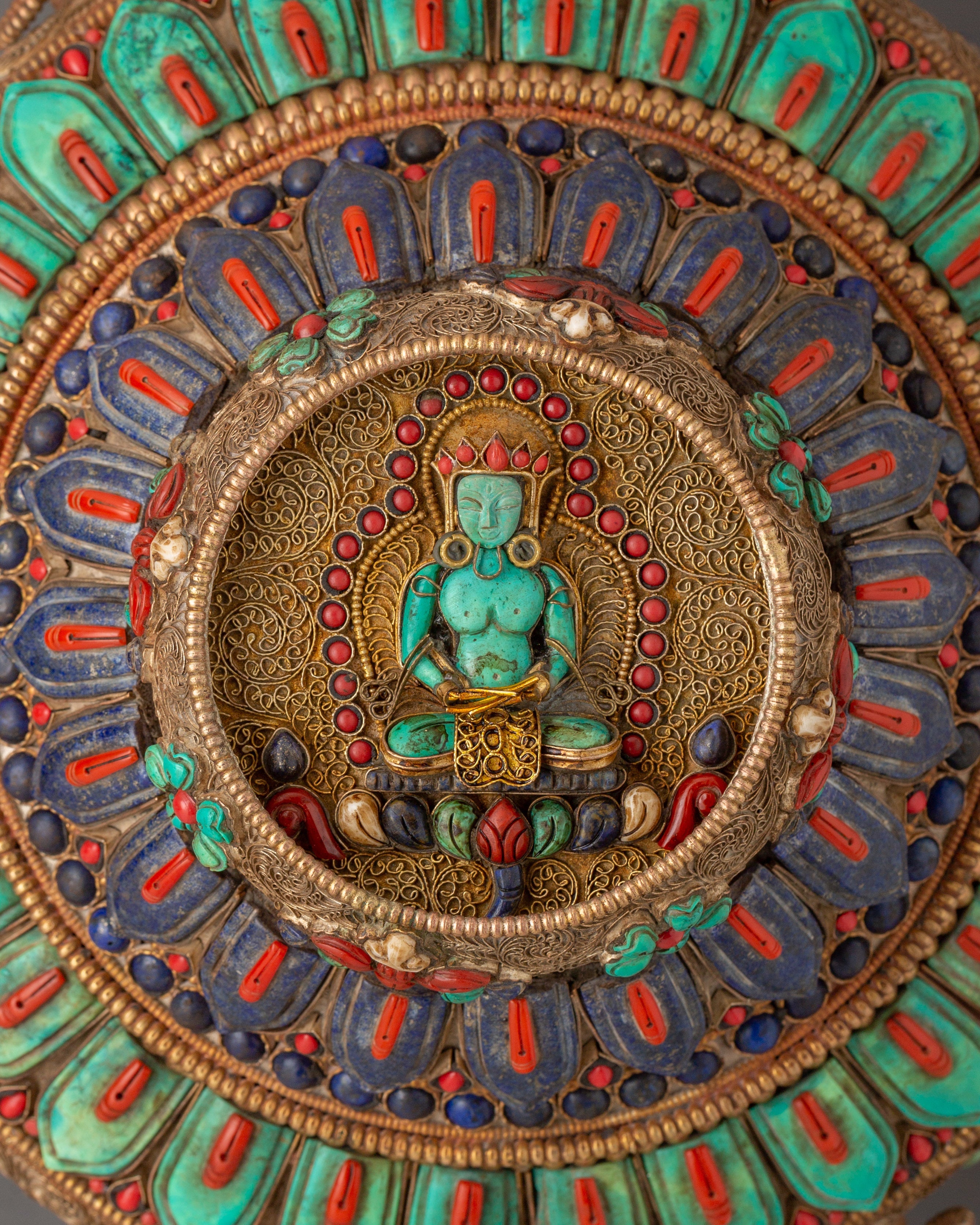 Tibetan Ritual Rice Pot with Coral | Buddhist Ritual and Altar Use